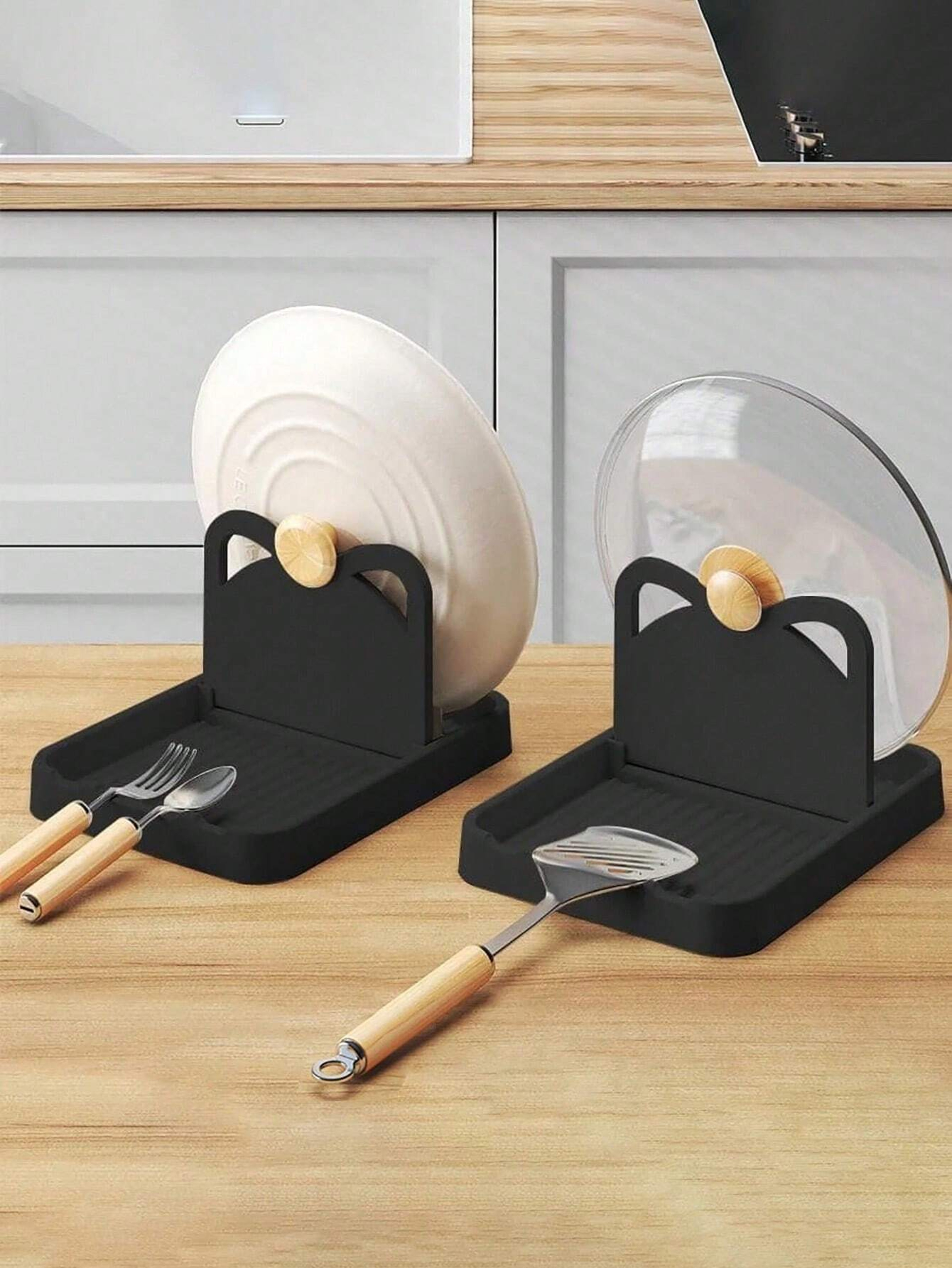 Pan Pot Lid Holder Stand Multifunctional Cover Rack Spoon Rest Pot Lid Spatula Storage Shelf For Ki 4
