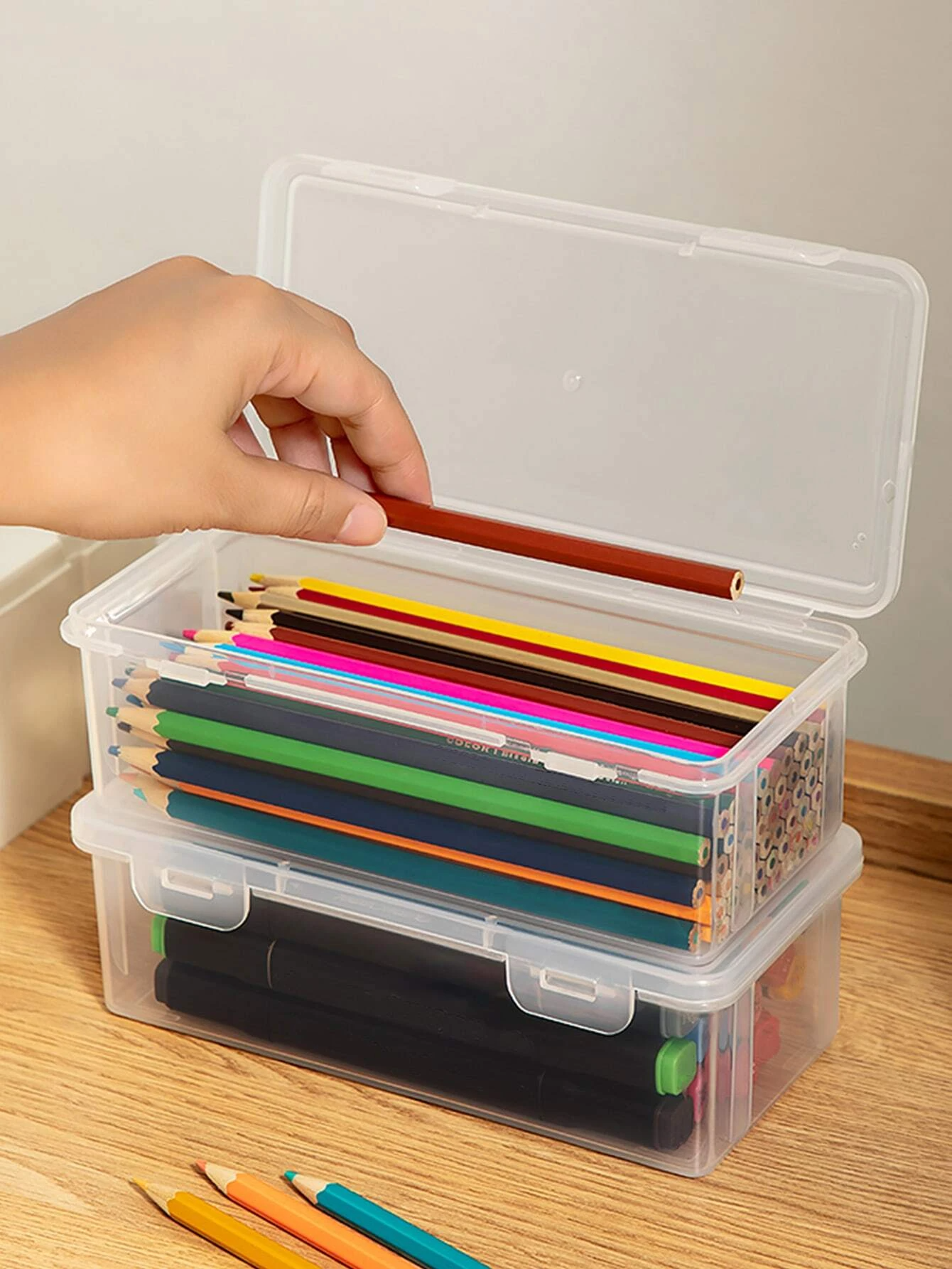 Pencil Case Box Transparent Plastic For Students Sundries Storage And Supplies Box 4