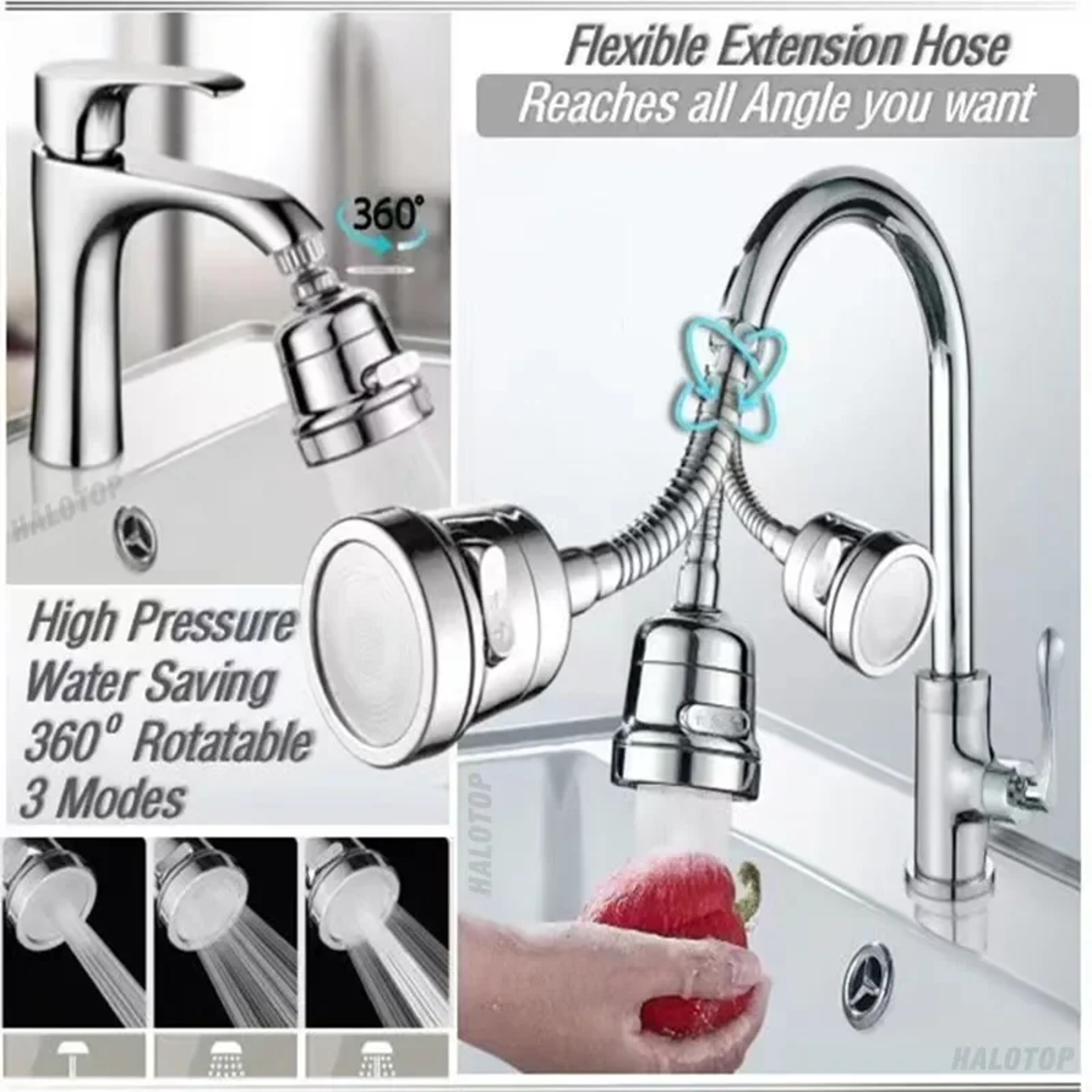 Universal Kitchen Gadgets With Modes Sink Faucet Rotation Water Saving Filter Extension Tube 3