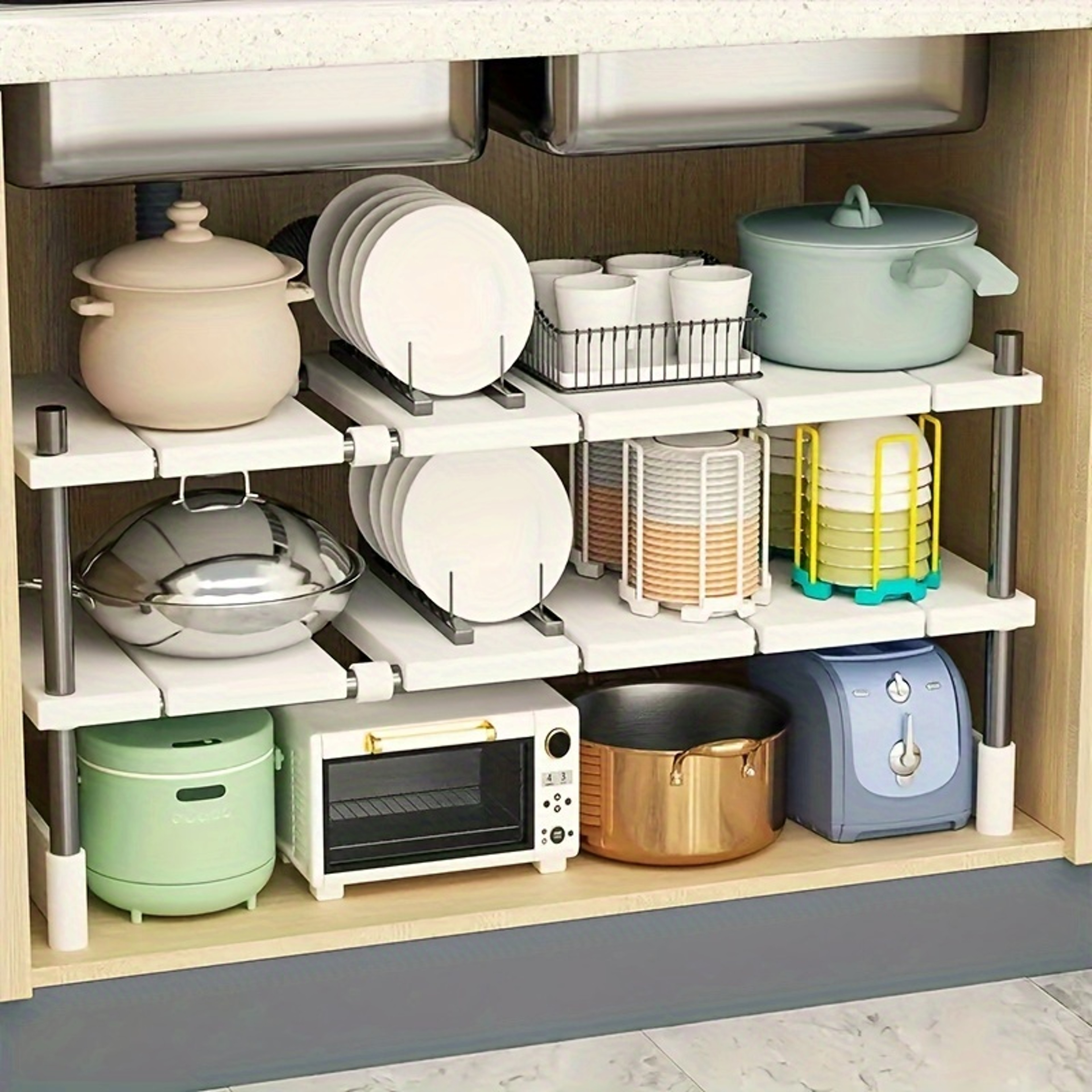 Expandable Kitchen And Bathroom Cabinet Organizer Adjustable Under Sink Storage Rack Durable MultiL 3