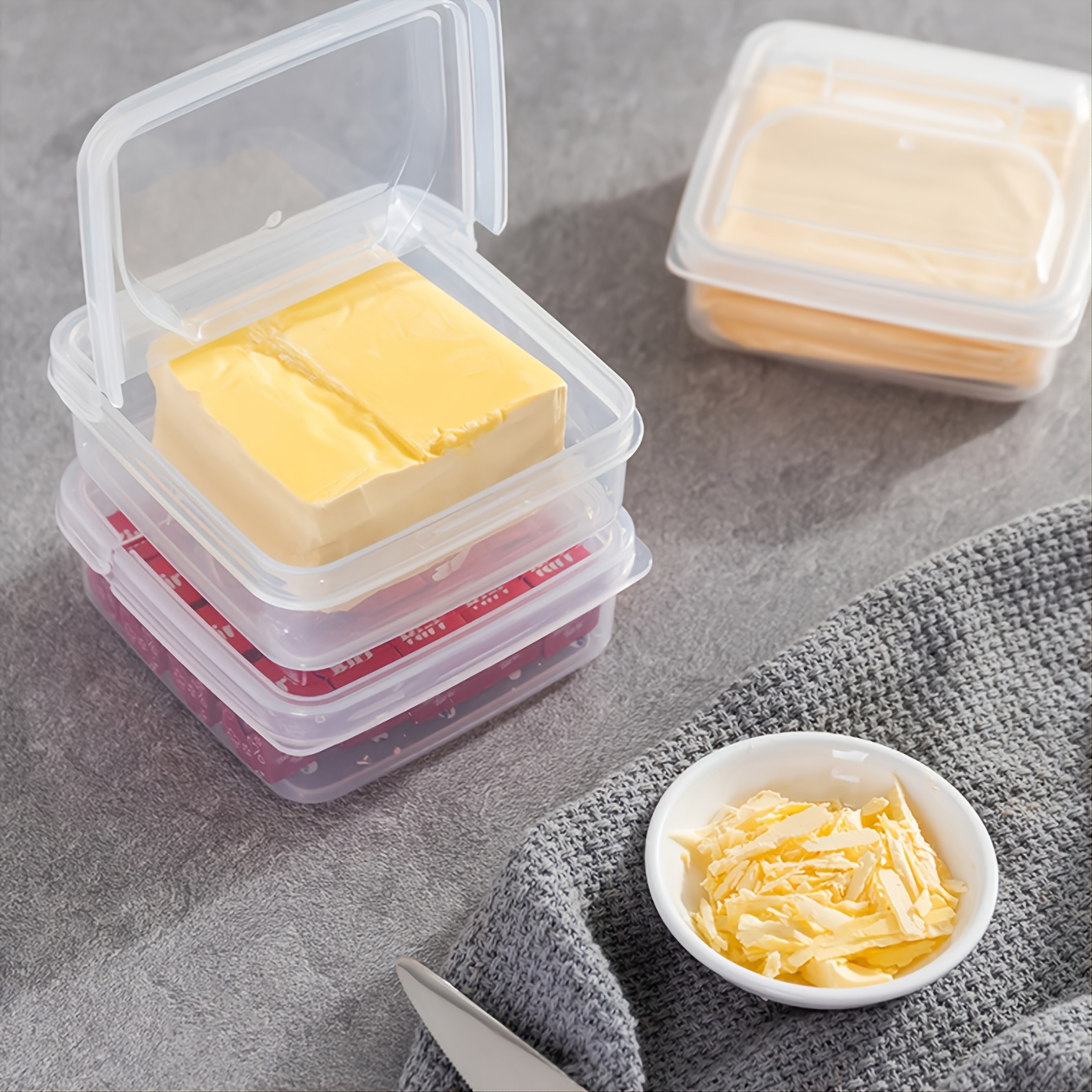 Cheese Container, Plastic Refrigerator Storage Box, Butter Block Cheese Slice Storage Box – view 2