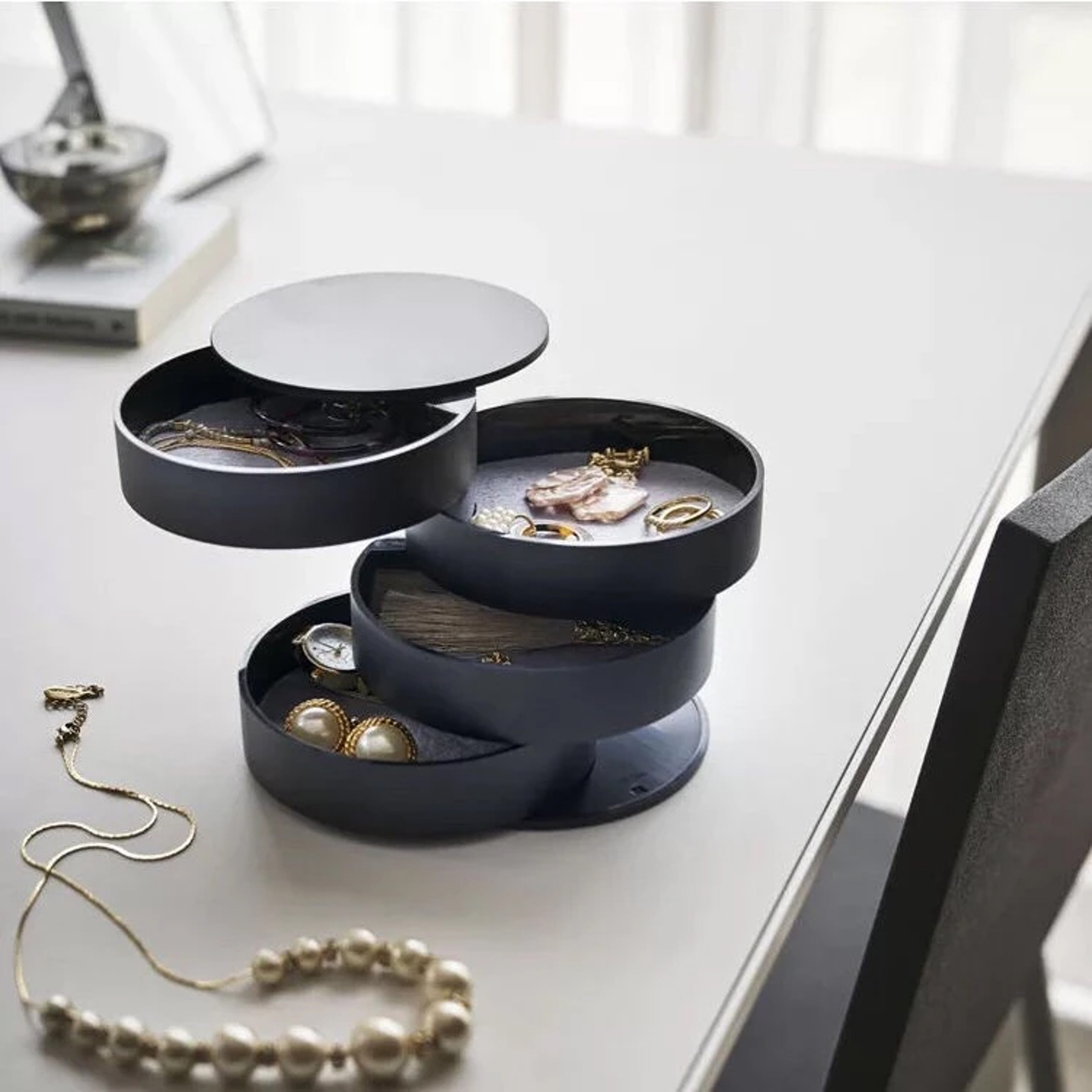 Multilayer Rotating Desktop Storage Box Makeup Jewelry Organizer Dustproof Jewelry Storage Box With 7