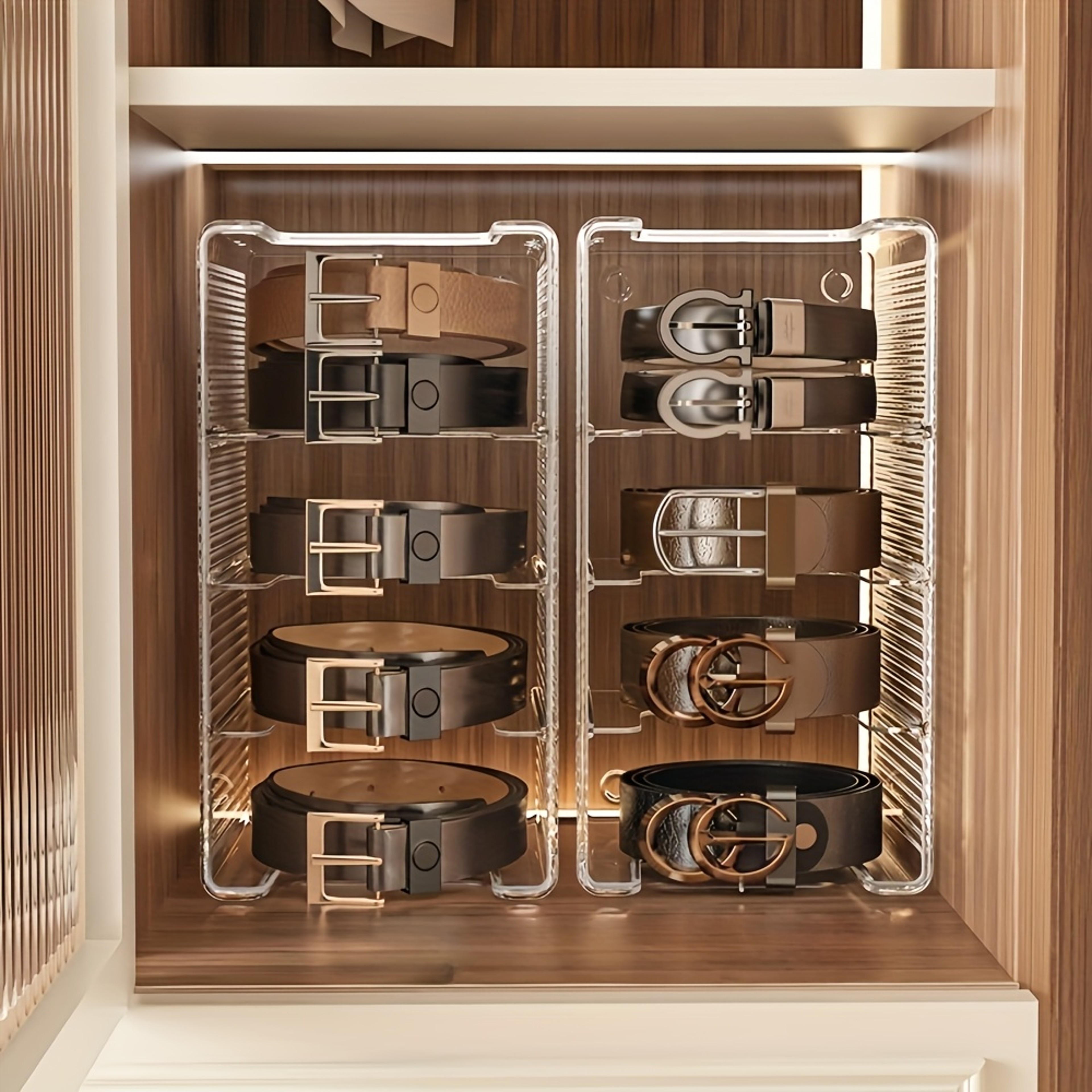 Plastic Belt Organizer Large Capacity Divided Storage Shelf Transparent Dustproof For Wardrobe Make 4
