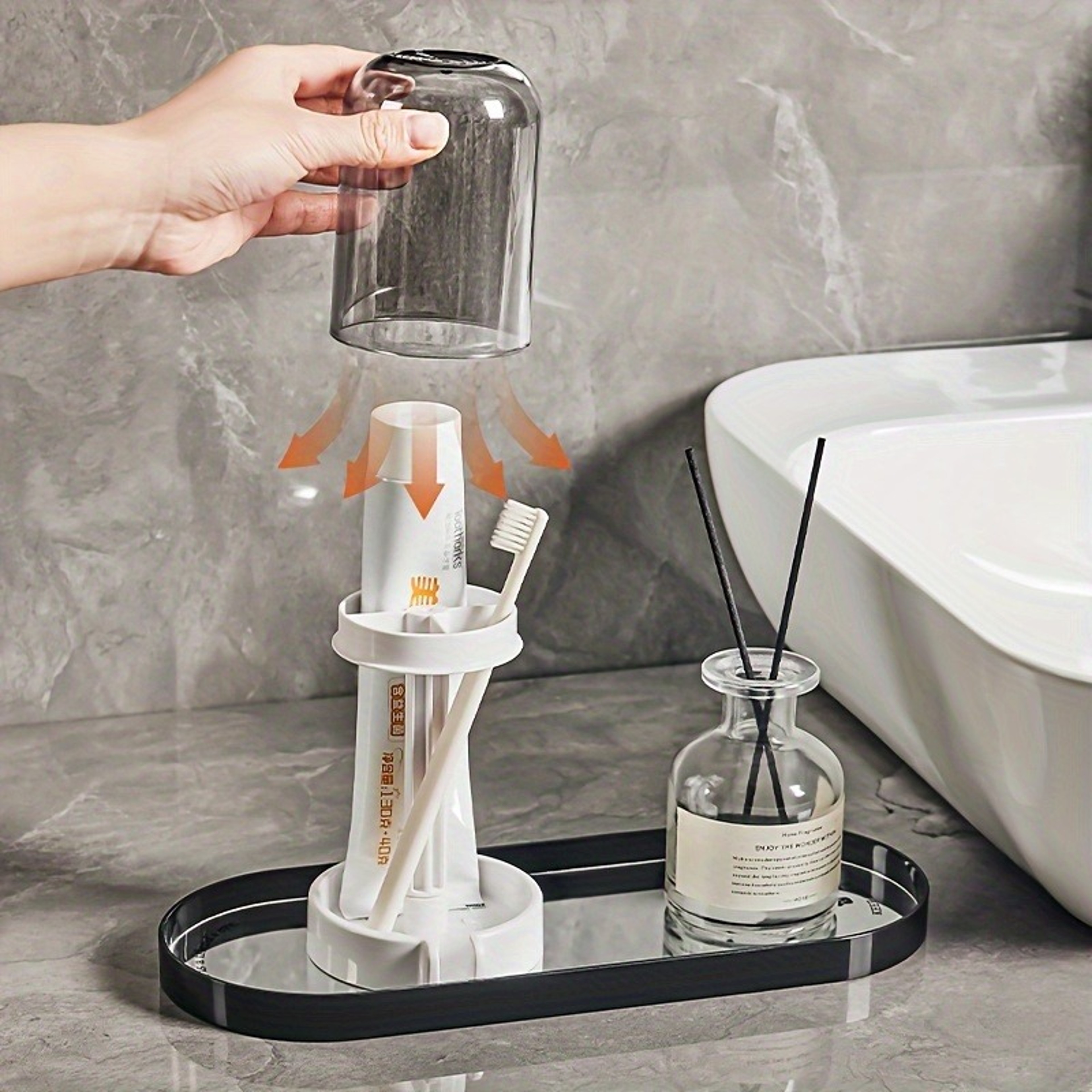 Multifunctional Plastic Toothbrush and Toothpaste Holder Set with Dustproof Cover and Water Drainage for Home Use – view 4