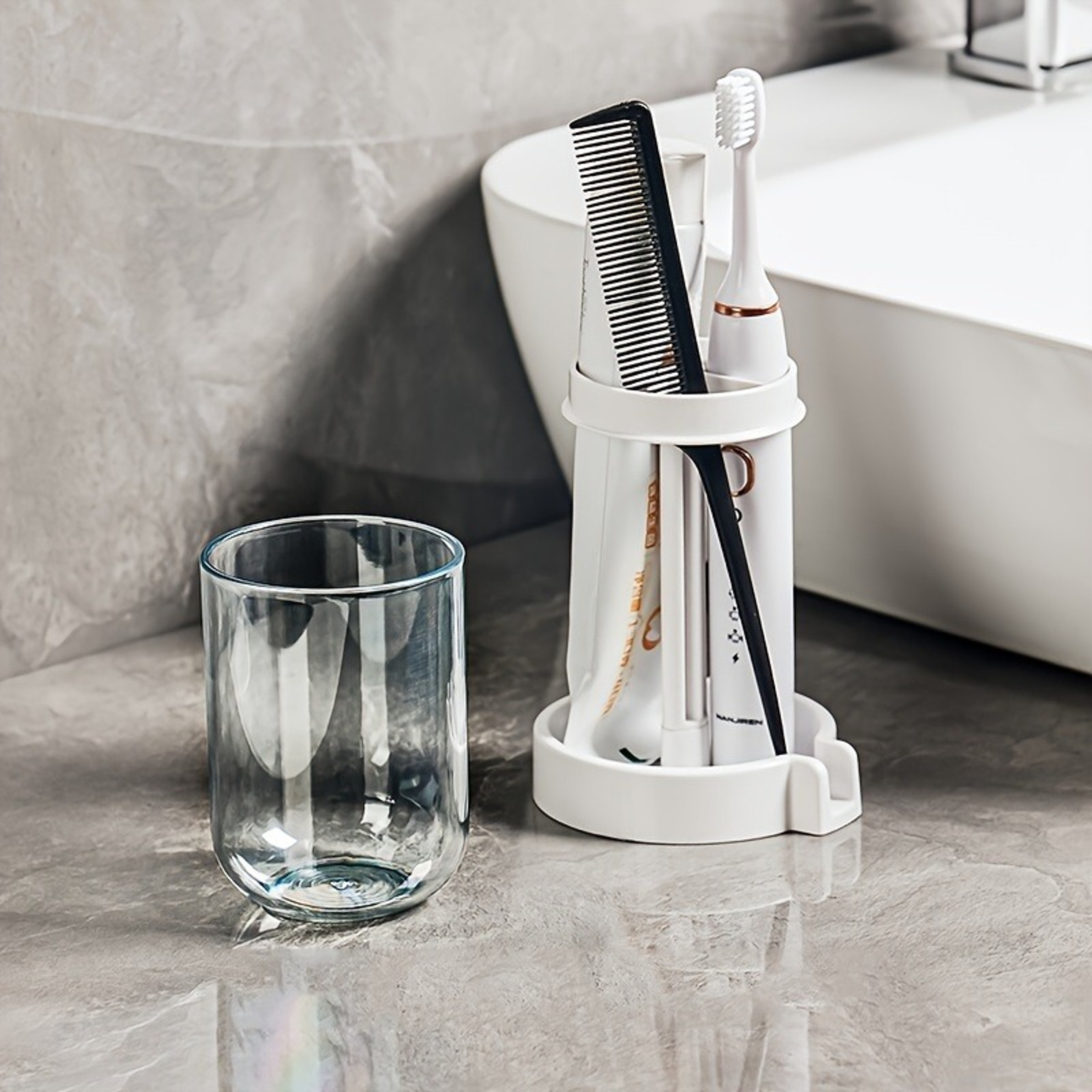 Multifunctional Plastic Toothbrush and Toothpaste Holder Set with Dustproof Cover and Water Drainage for Home Use – view 5