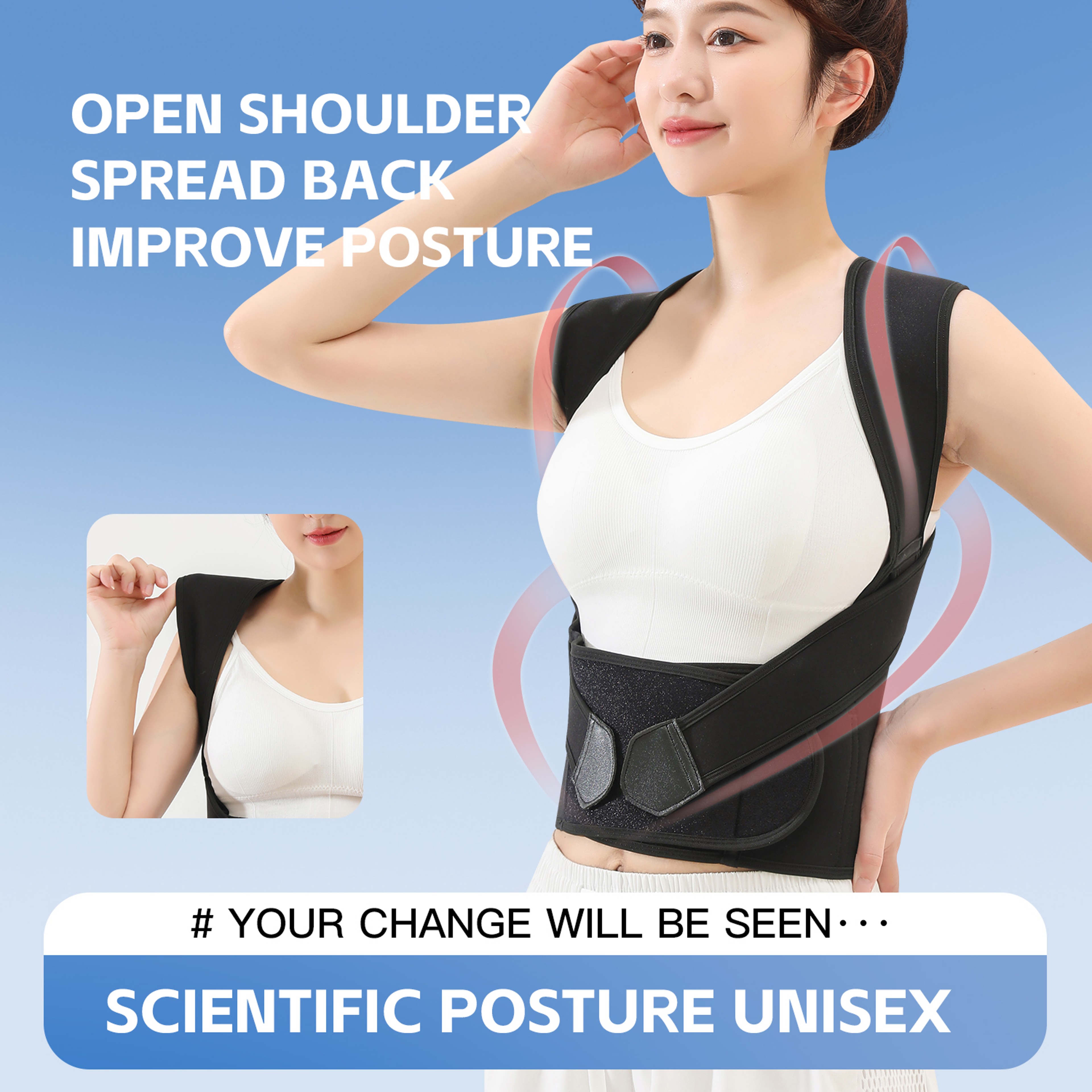 Adjustable Shoulder Back Posture Correction Belt Black Posture Corrector Brace For Women Breathable 2