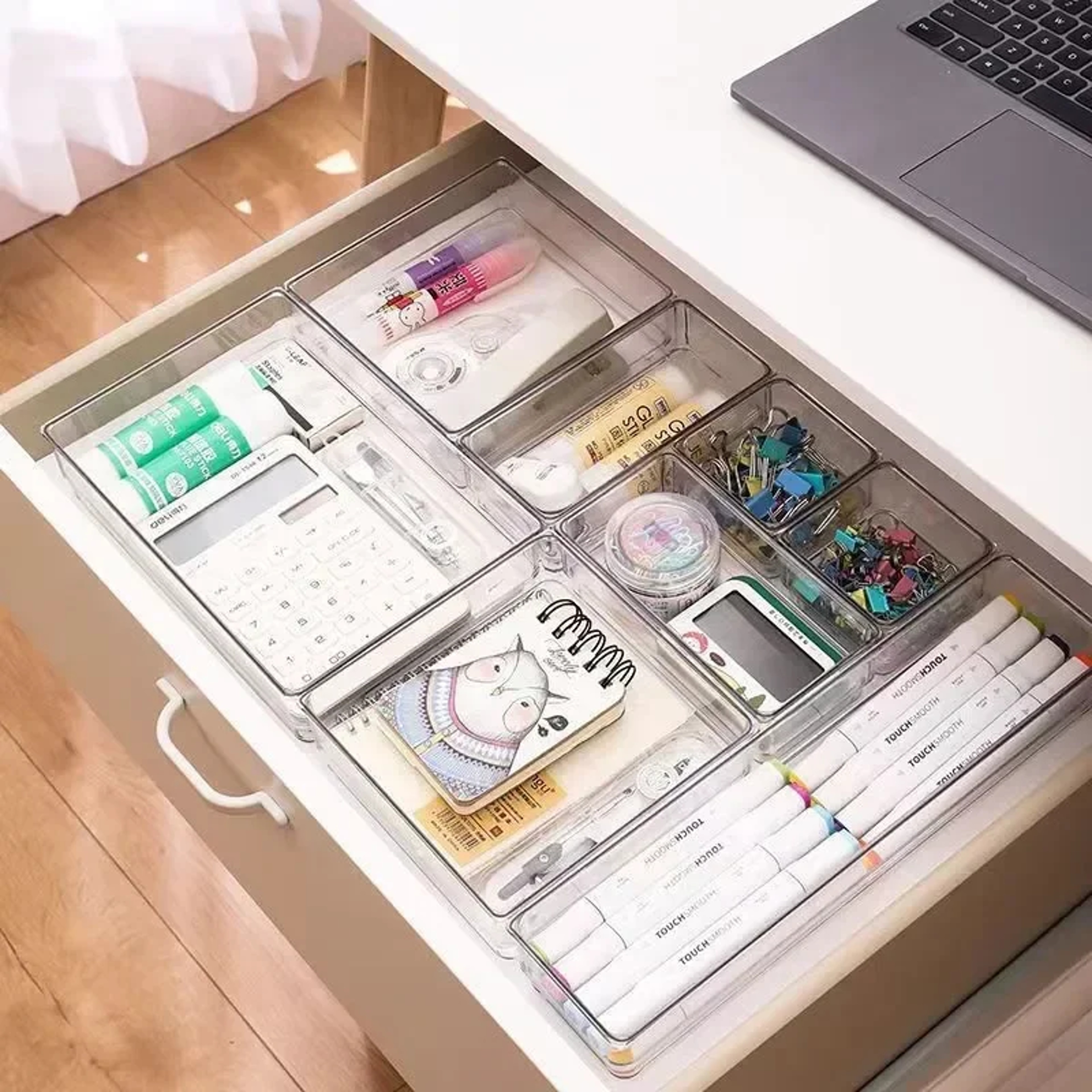 Versatile Drawer Organizer Set Clear Plastic Trays And Dividers For Makeup And Kitchen Storage 0
