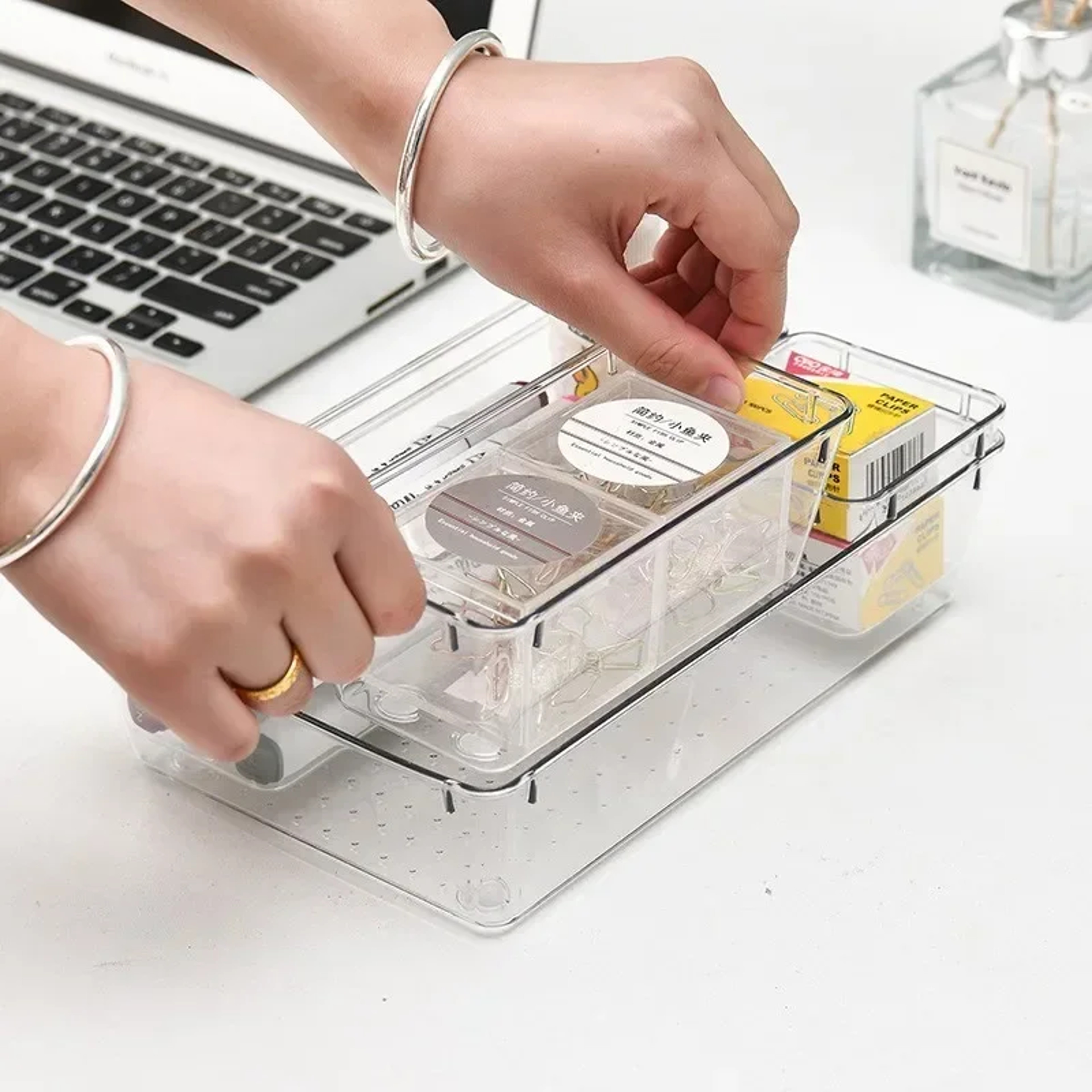 Versatile Drawer Organizer Set Clear Plastic Trays And Dividers For Makeup And Kitchen Storage 1