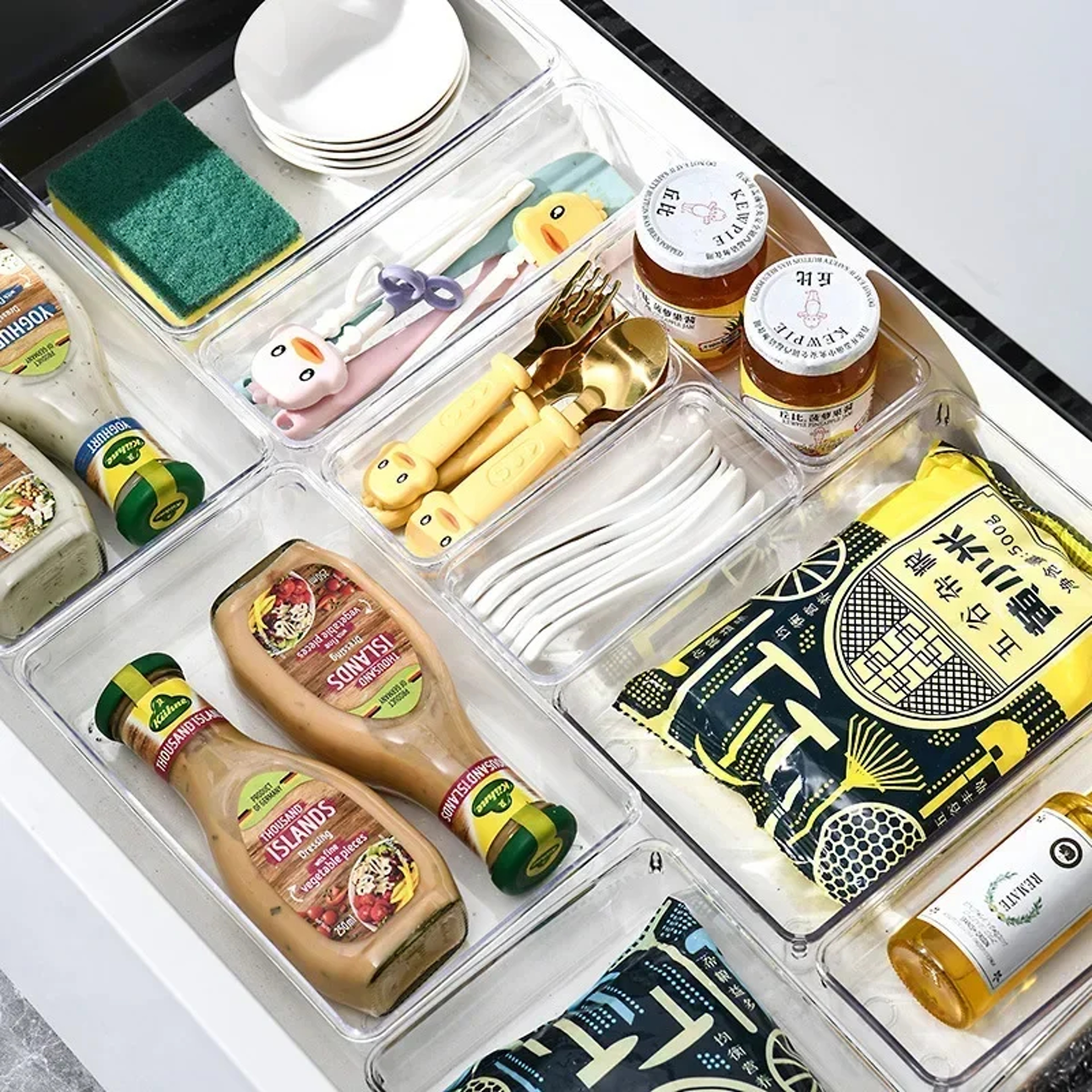 Versatile Drawer Organizer Set Clear Plastic Trays And Dividers For Makeup And Kitchen Storage 2
