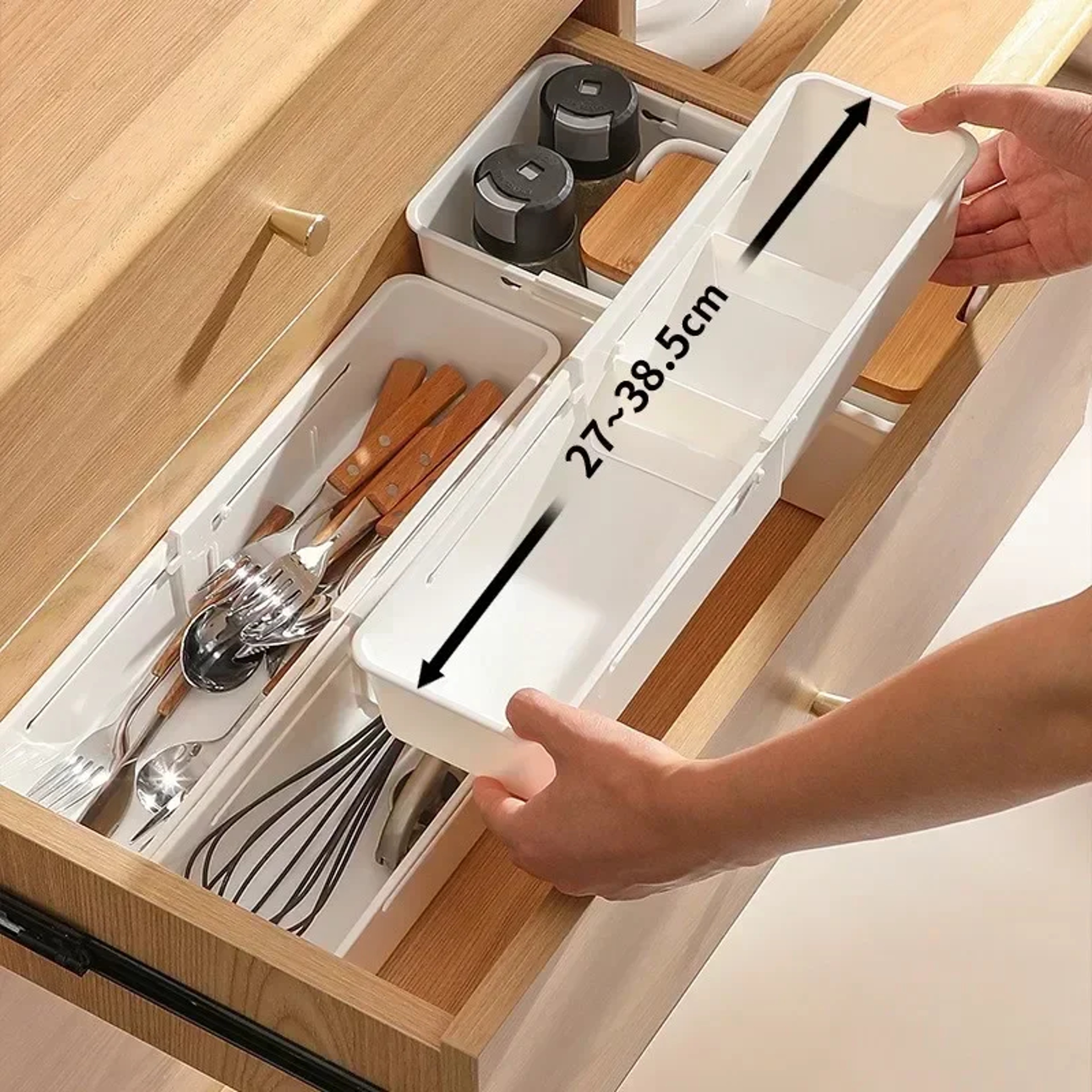 Retractable Compartment Kitchen Storage Box for Cutlery, Socks & Underwear Versatile Desktop Drawer Organizer – view 1