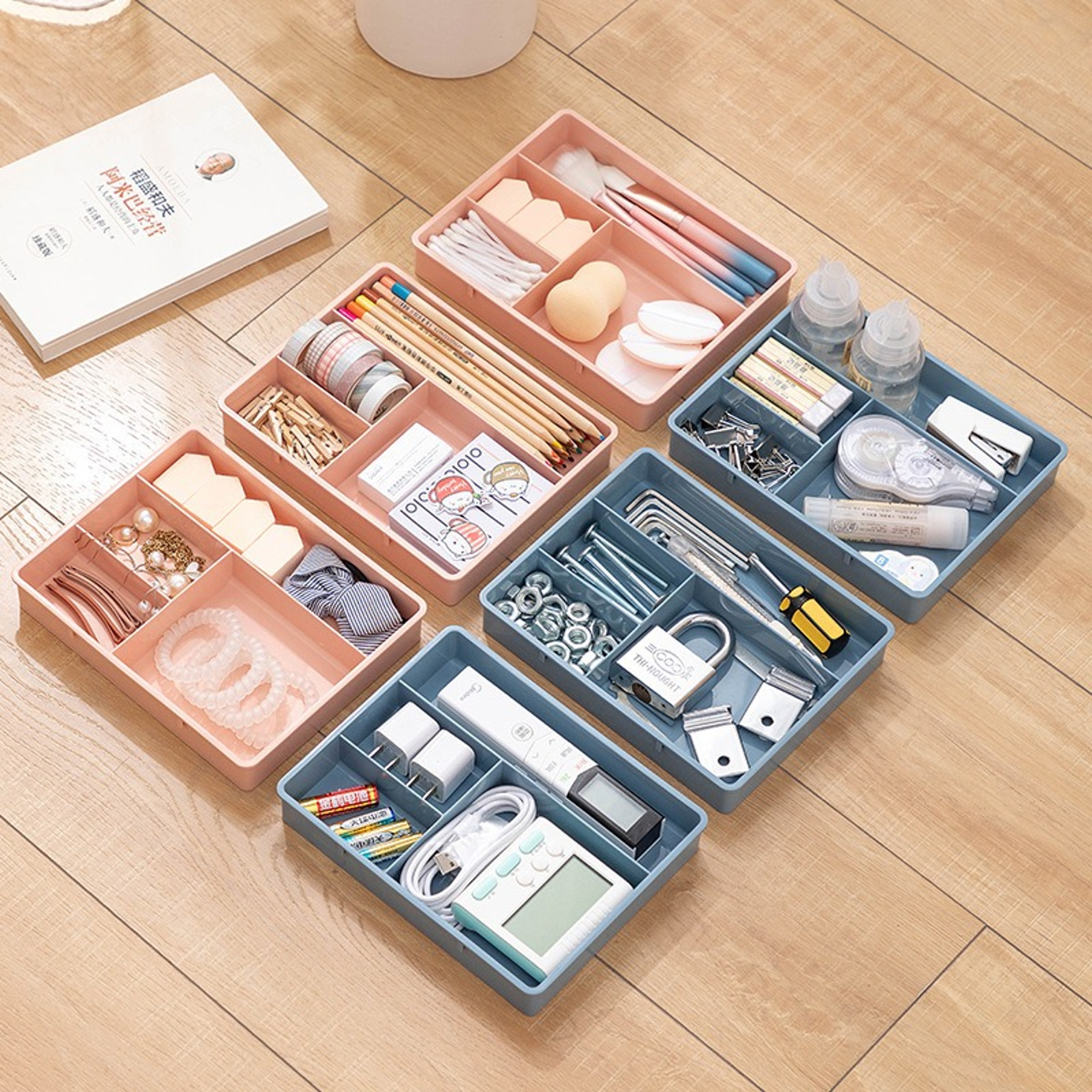 Multi-Cell Table Drawer Storage Case Stackable Jewelry, Makeup & Office Organizer for Desk – view 4