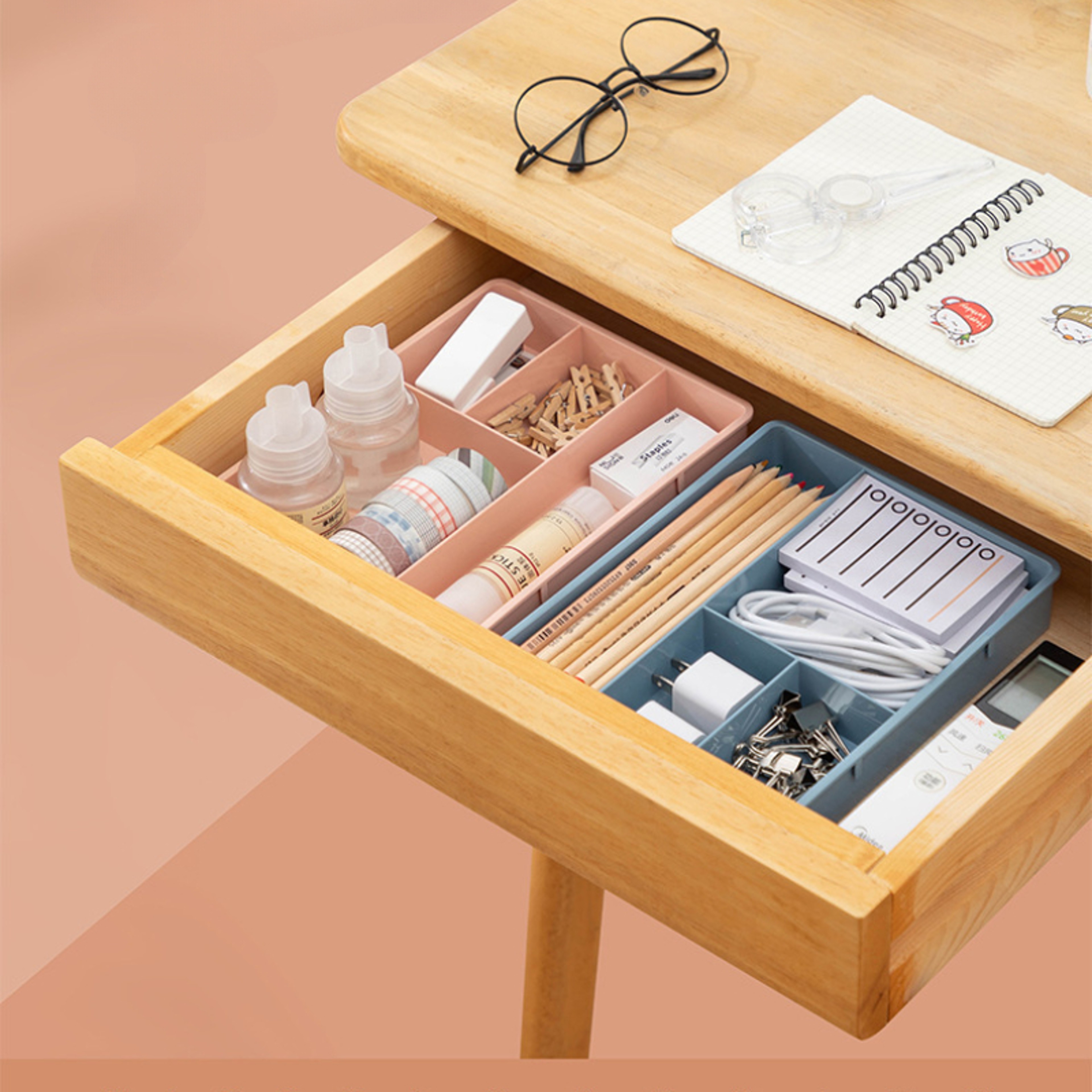 Multi-Cell Table Drawer Storage Case Stackable Jewelry, Makeup & Office Organizer for Desk – view 5