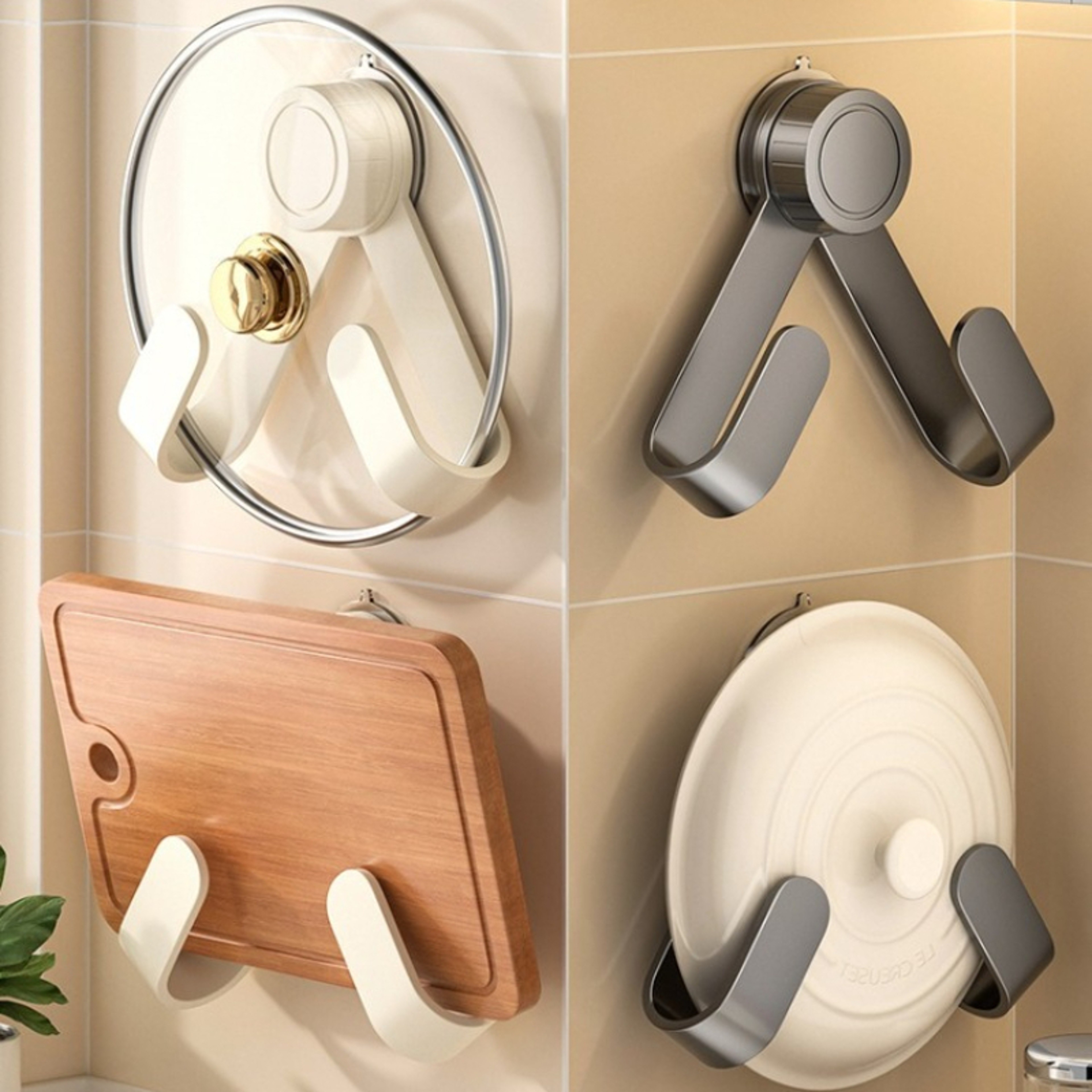 WallMounted Pot Lid Rack With Hooks MultiFunctional Holder  Chopping Boar 0