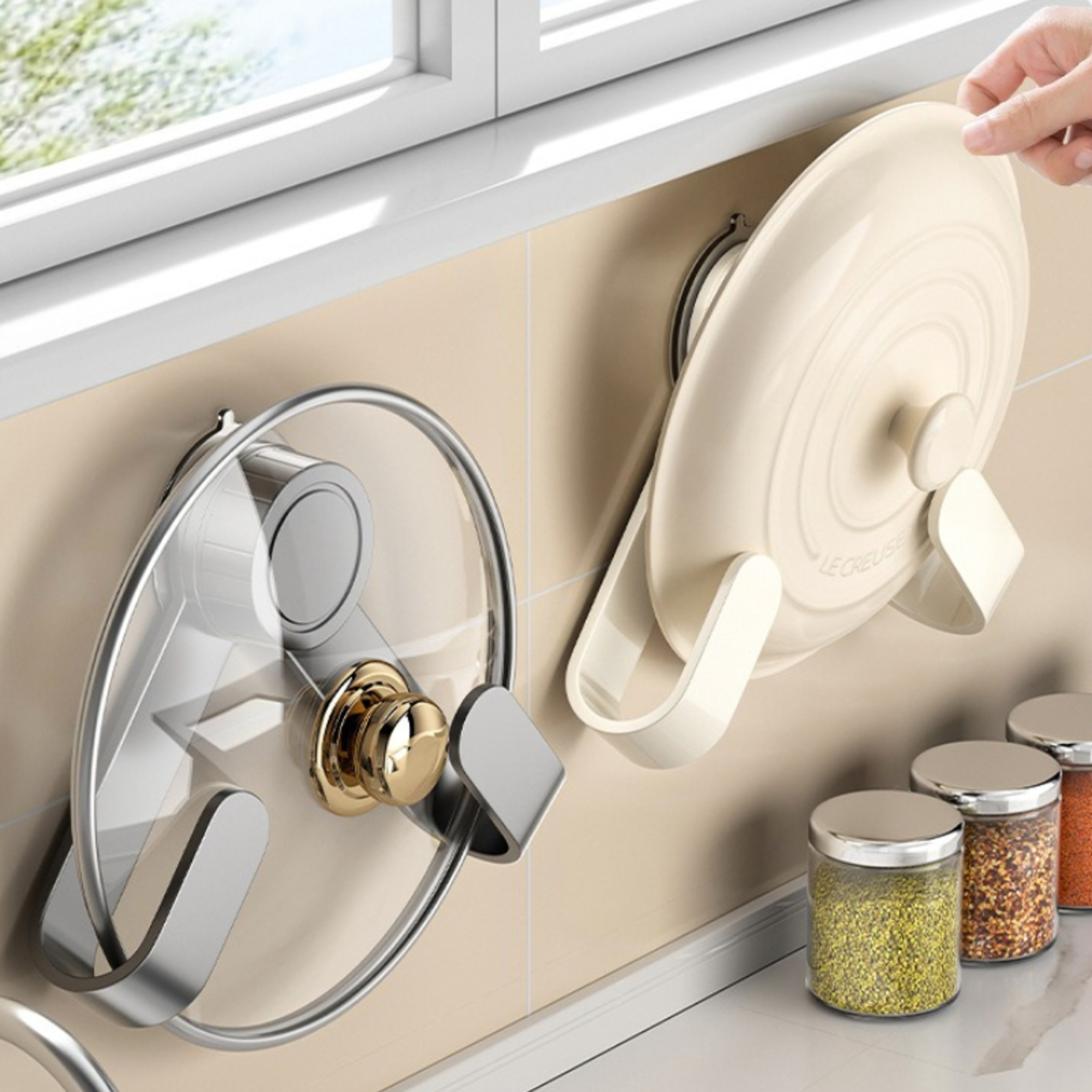 WallMounted Pot Lid Rack With Hooks MultiFunctional Holder  Chopping Boar 2