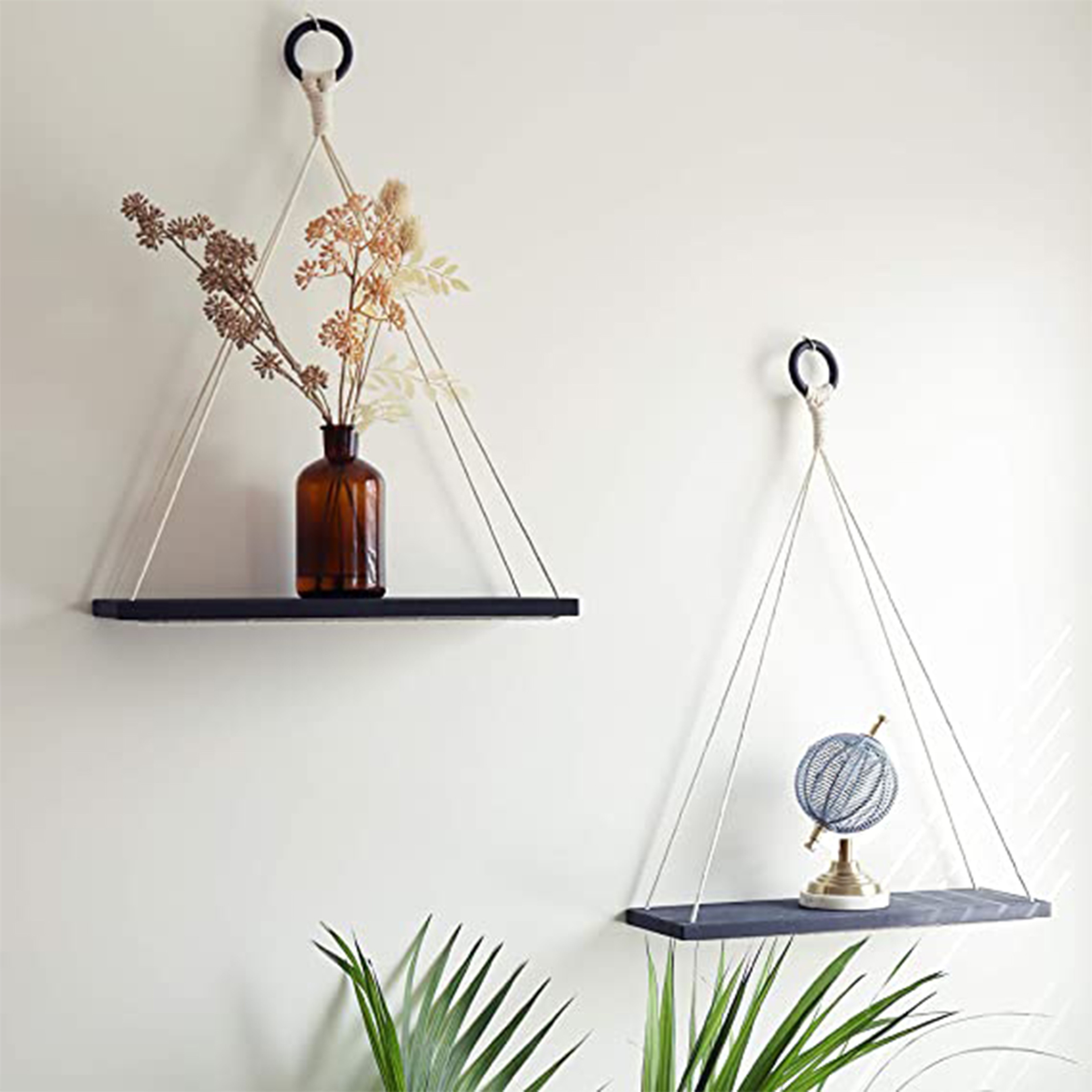 Macrame Hanging Wall Shelf for Plants & Books Boho Floating Shelf with Rope – view 4