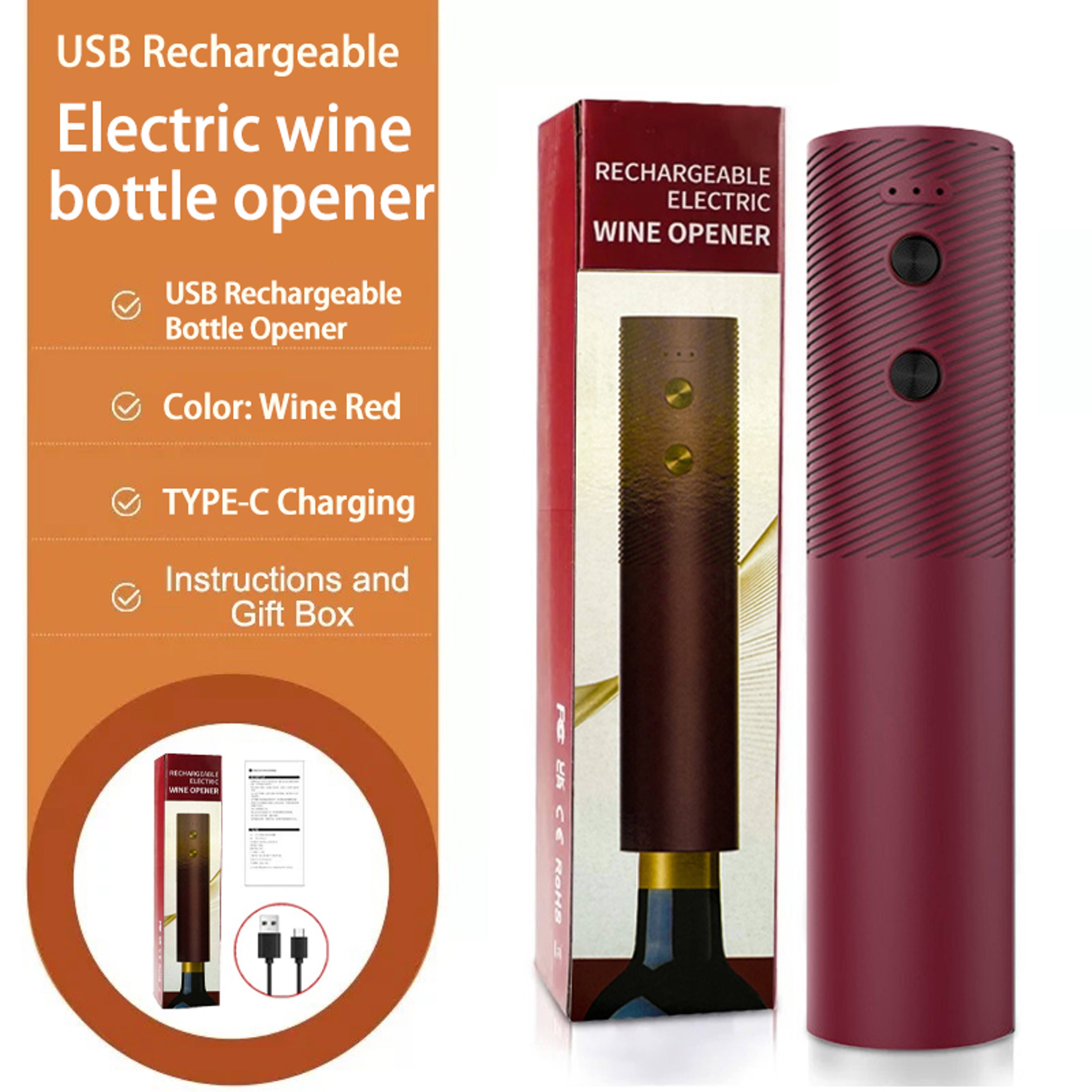 Automatic Electric Wine Bottle Opener OneClick Rechargeable Corkscrew For Home  Bar 6