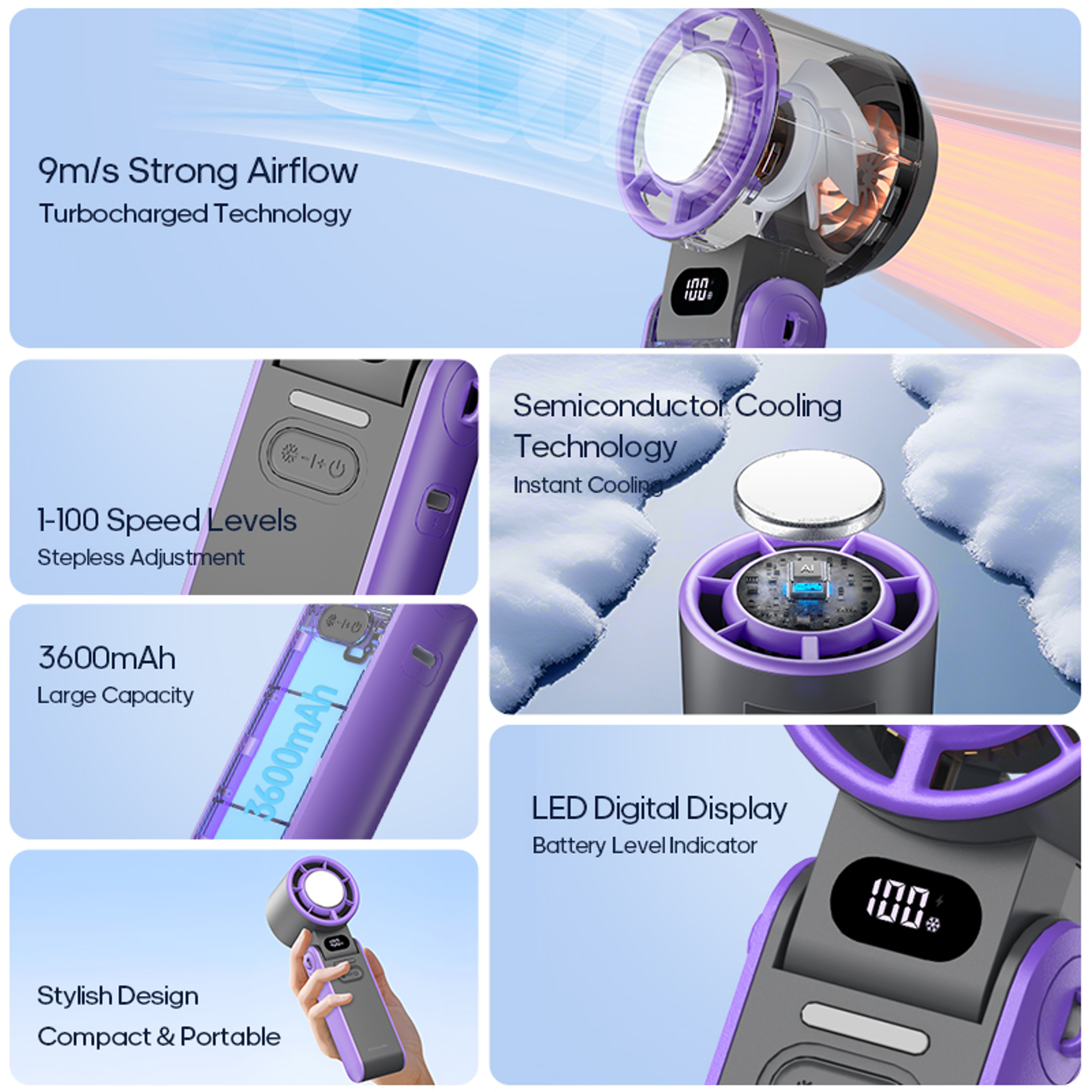 Portable Rechargeable Mini Handheld Fan High Level Speed Foldable For Outdoor Cooling 1