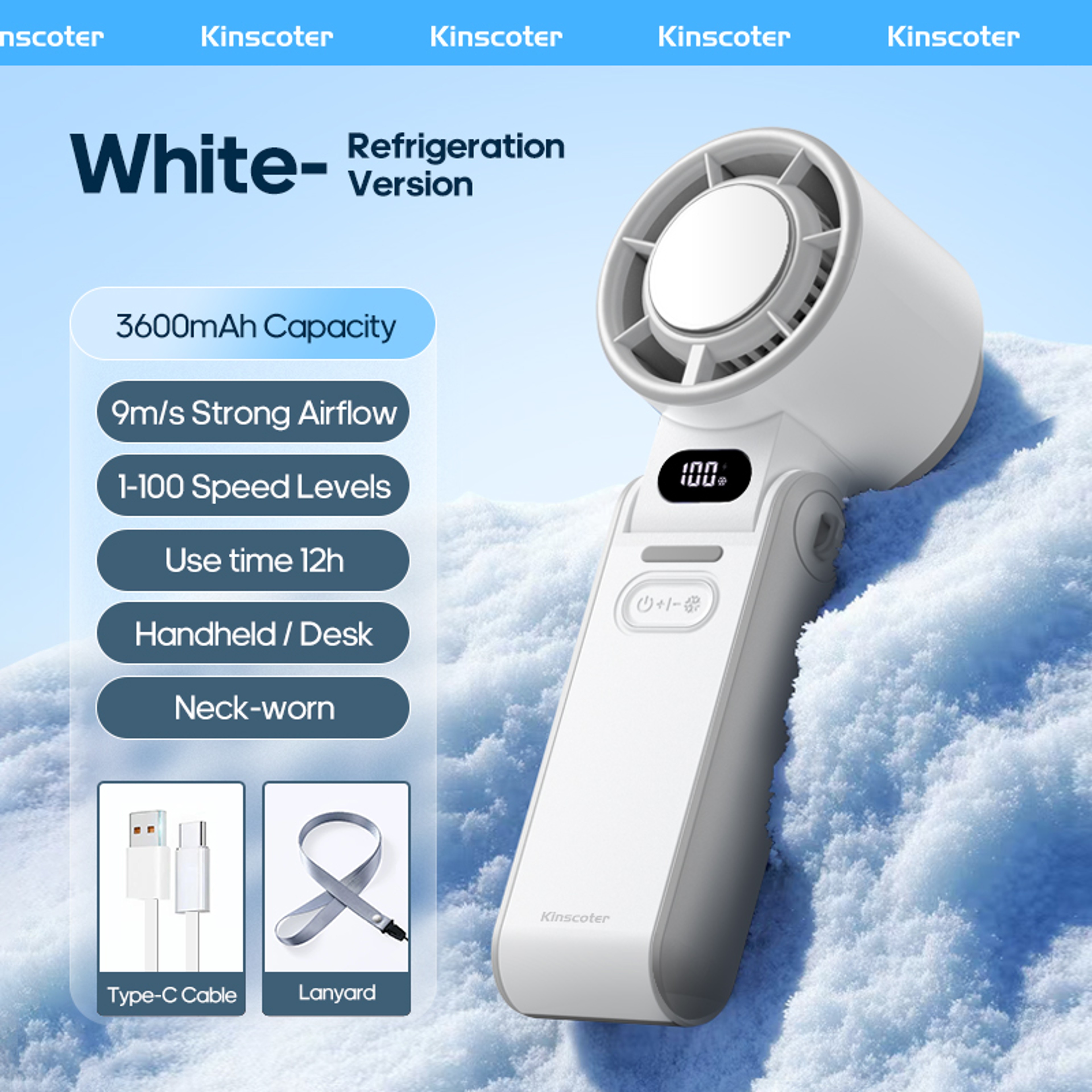 Rechargeable Handheld Fan Portable  Foldable With Lanyard For Outdoor Cooling 2