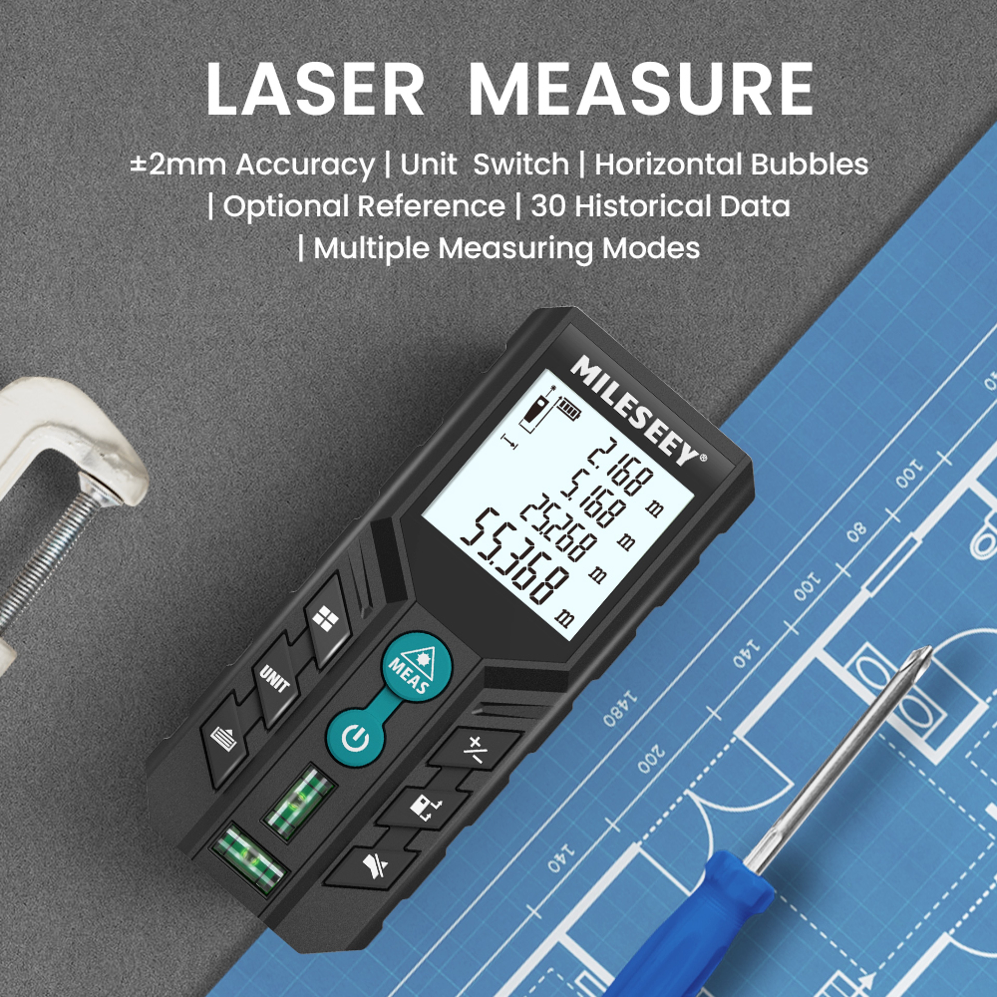 Precision Digital Laser Tape Measure With Bubble Level And Laser Distance Meter 2