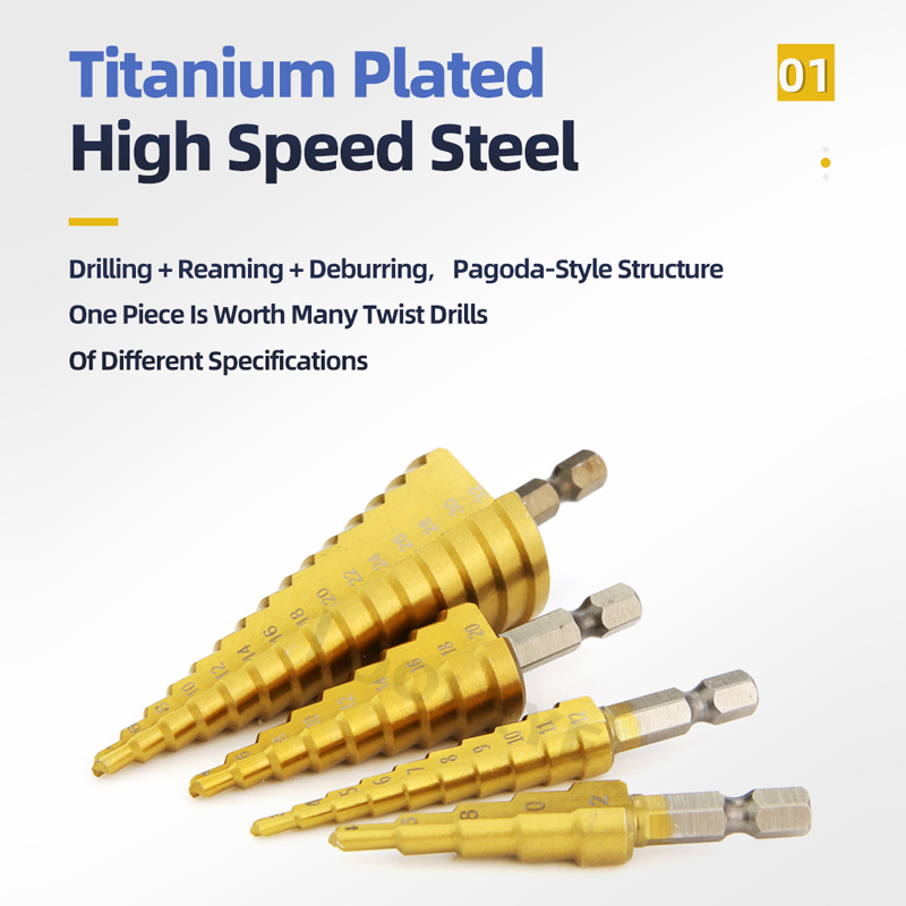 Titanium Step Drill Bit Set For Metal  Wood HighSpeed Durable Power Tool Accessory 4