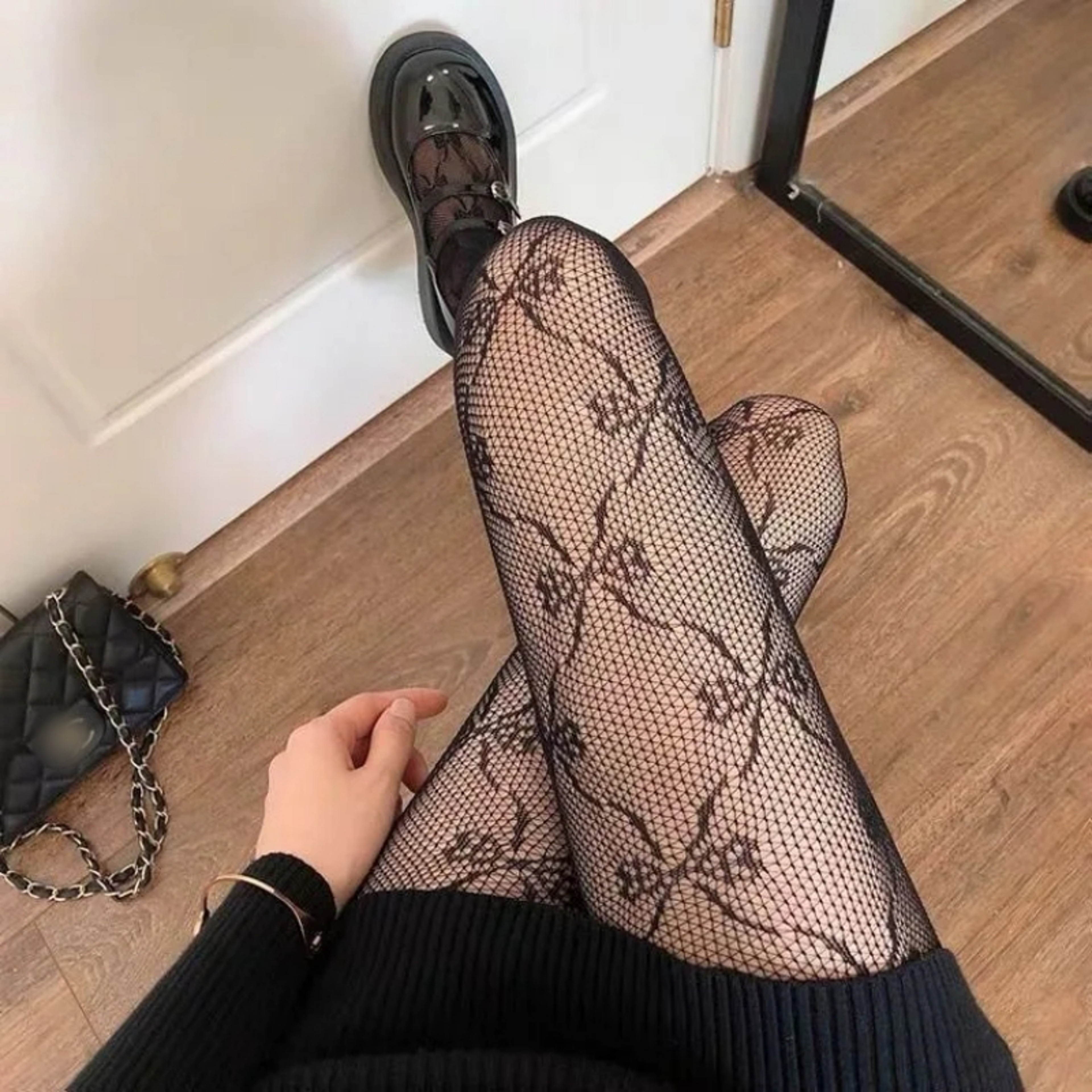 Elegant Floral Lolita Lace Stockings Vintage Hollow Lace Mesh Pantyhose For Retro Fashion Styling 6