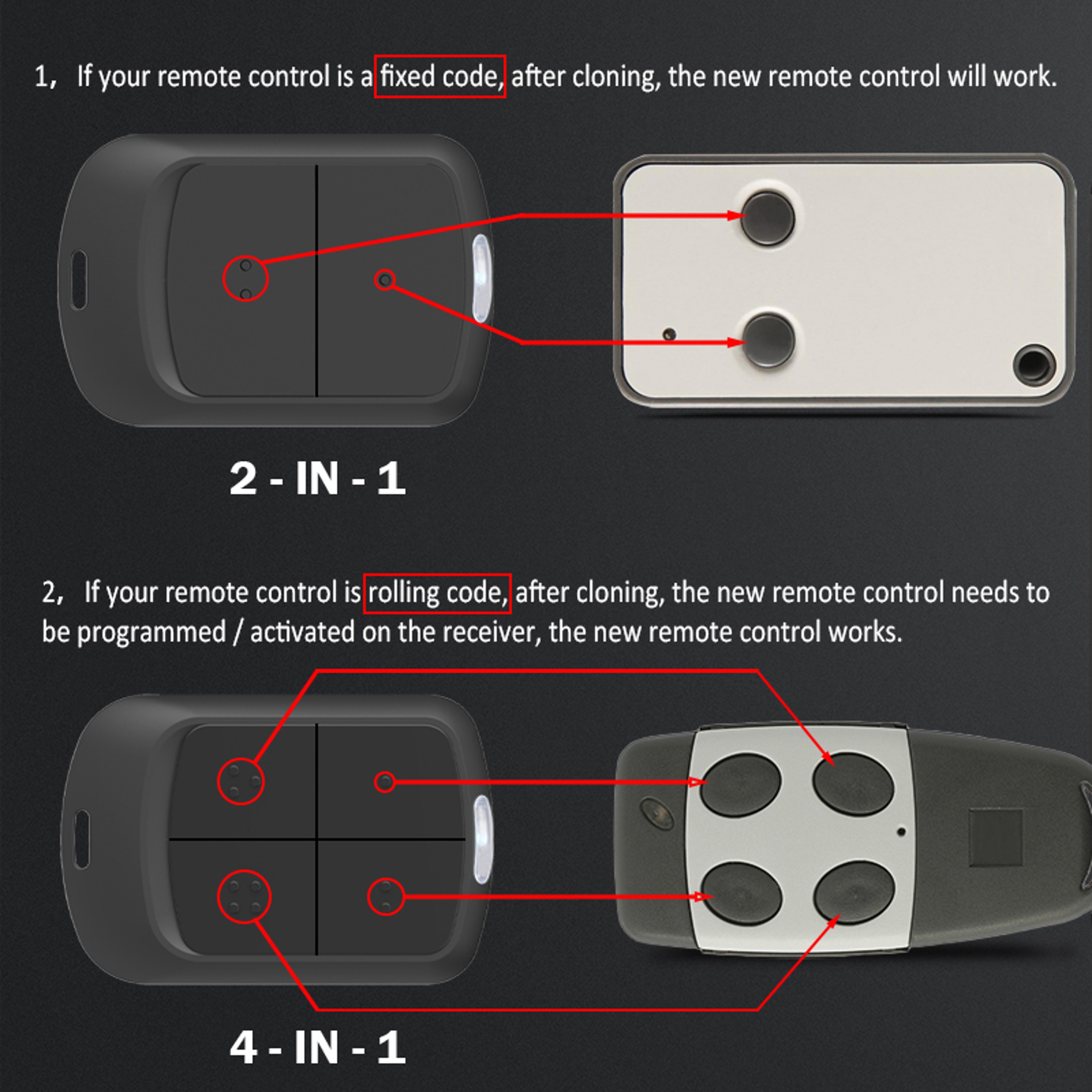 Multifrequency Garage Door Remote Control Duplicator Auto Scan Clone  Code Grabber Gate Opener 4