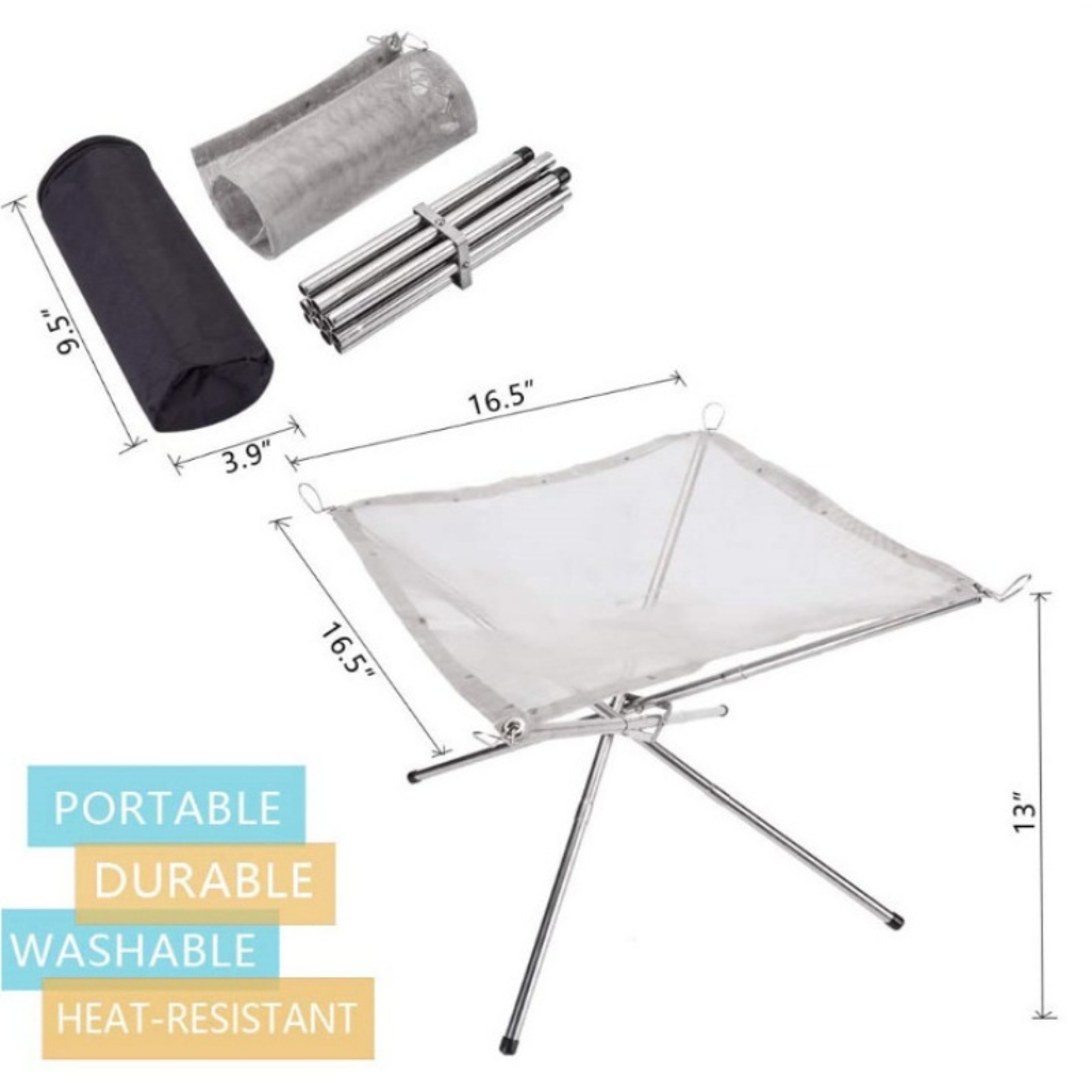 Portable Fire Pit For Outdoor Camping BBQ And Backyard Quick Assembly Steel Mesh Fireplace 4