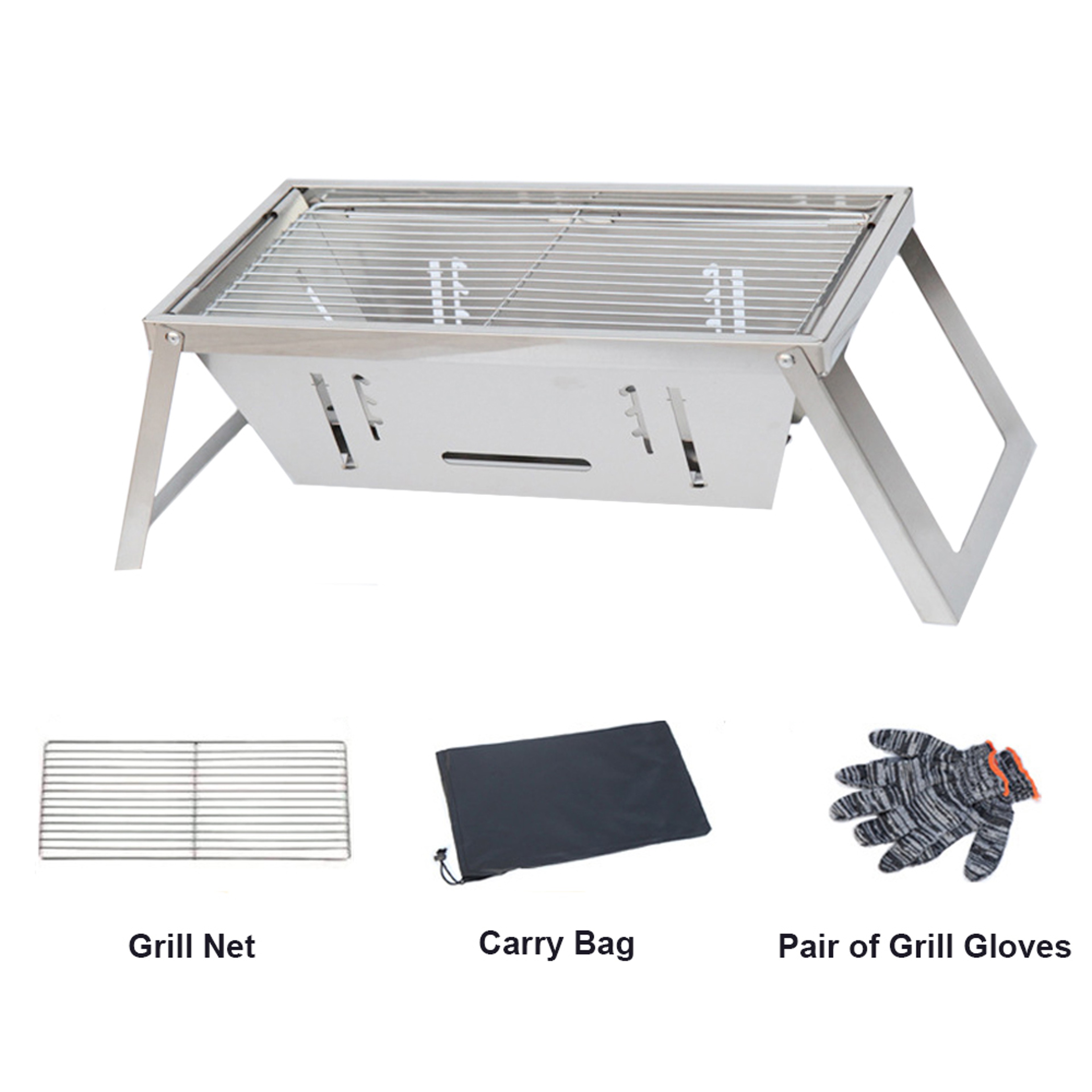 Portable Camping BBQ Grill With Adjustable Height Folding Stainless Steel Charcoal Stove  Carry Bag 4