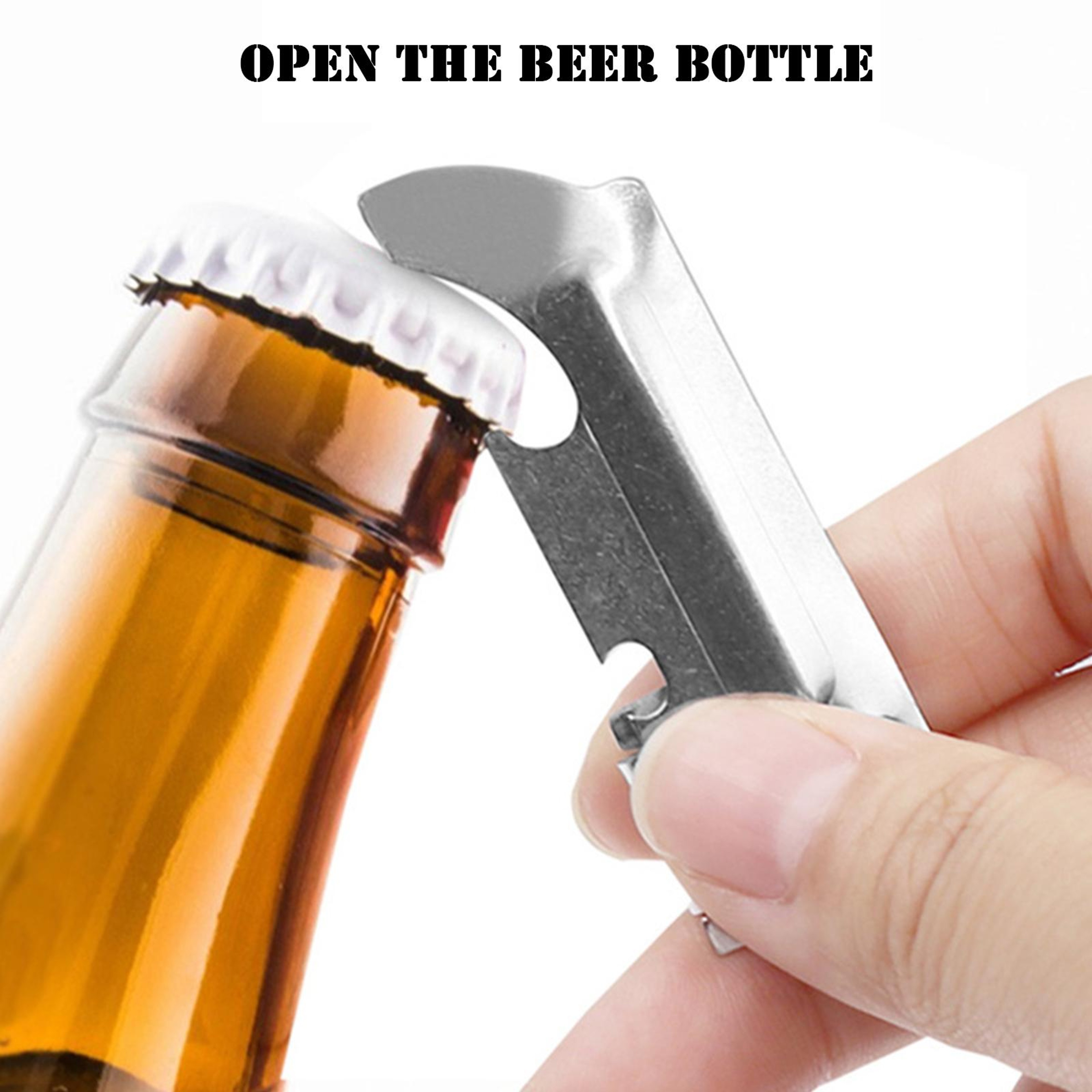 Polished Steel MultiFunction Can Opener Tool Folding Mini UtiliKey Steel Opener For Camping  Home U 2