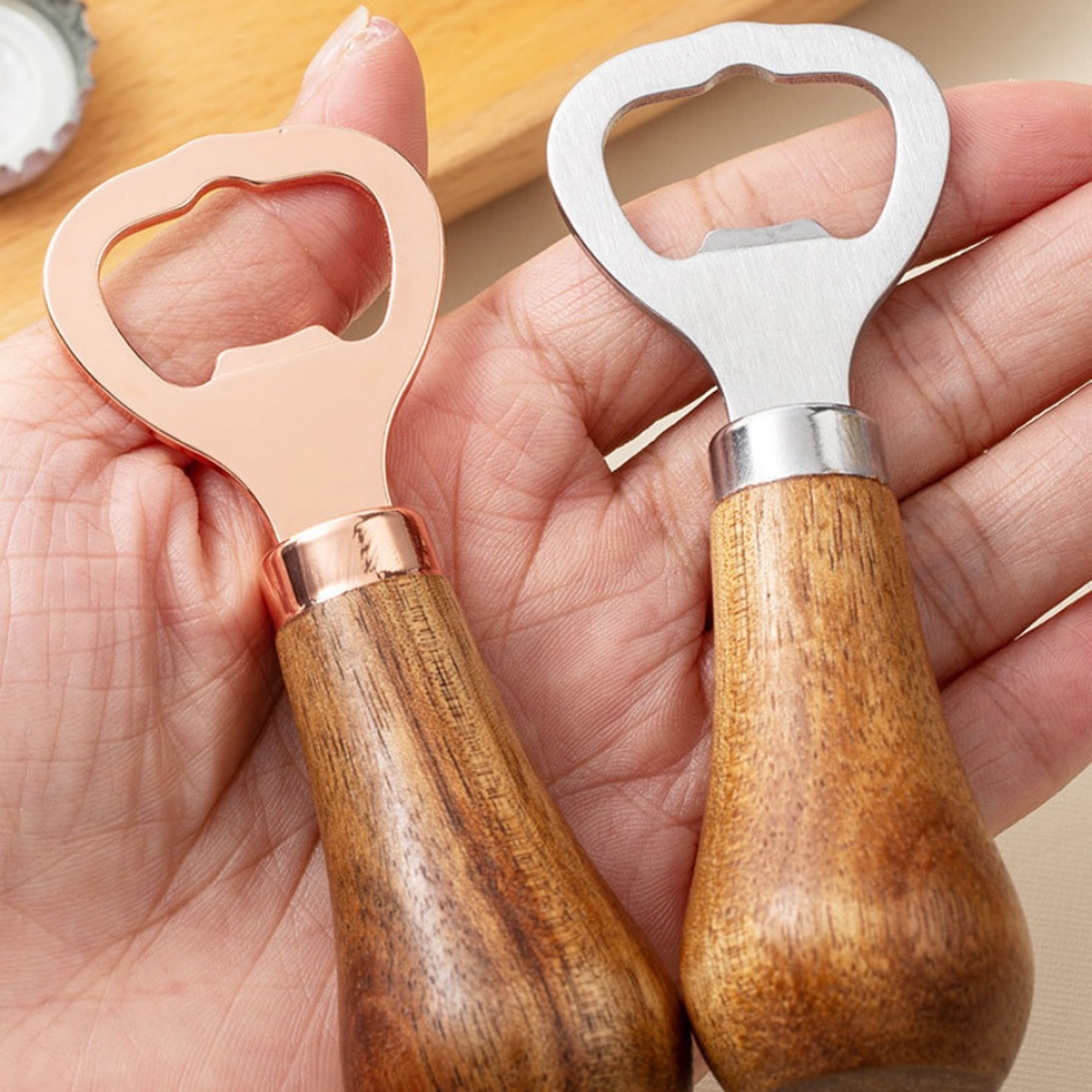 Premium Beer Bottle Opener With Solid Wood Handle Stainless Steel For Household Use 3