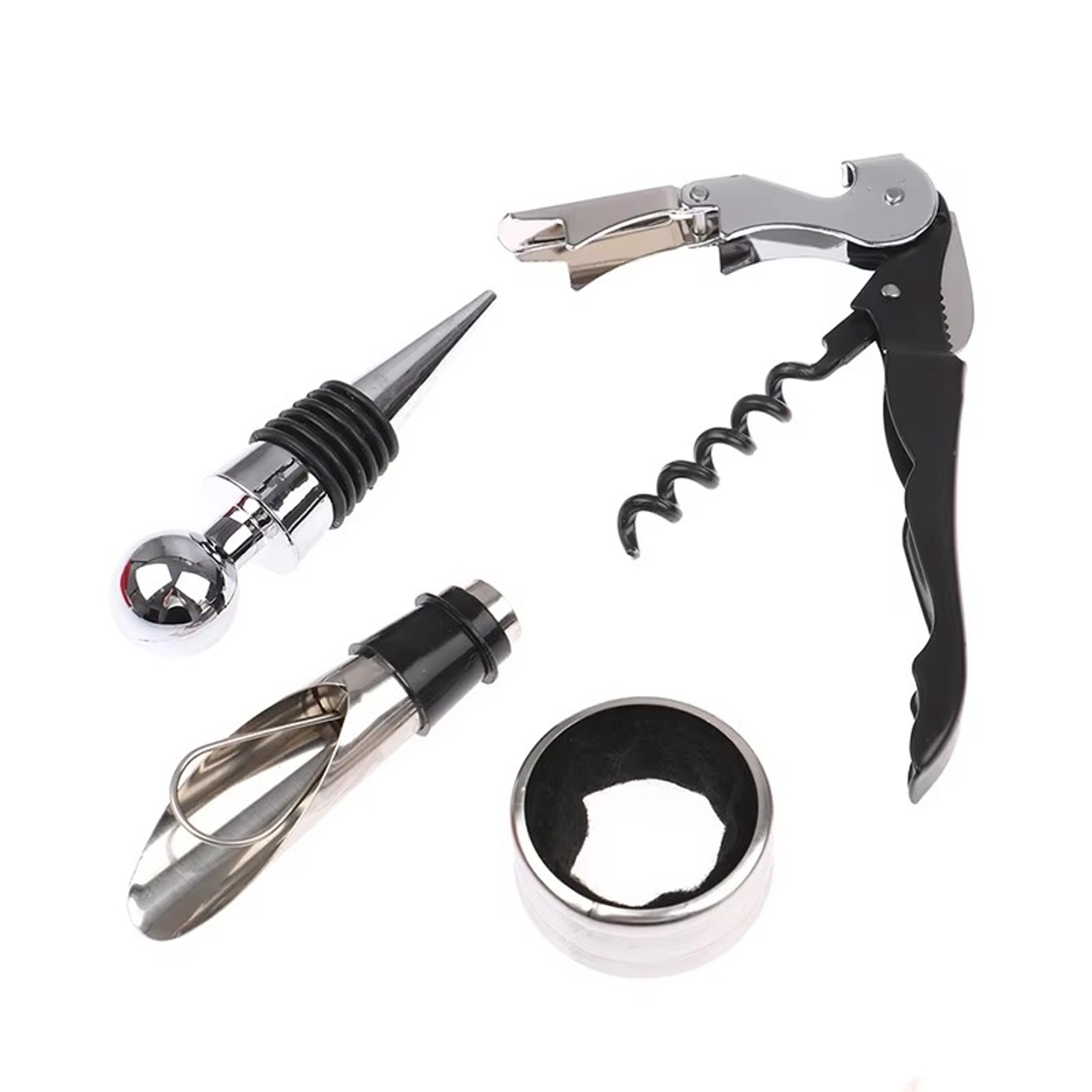 Elegant Wine Opener Gift Set Stainless Steel Bottle Opener Vacuum Stopper  Pourer Bar Tool 3