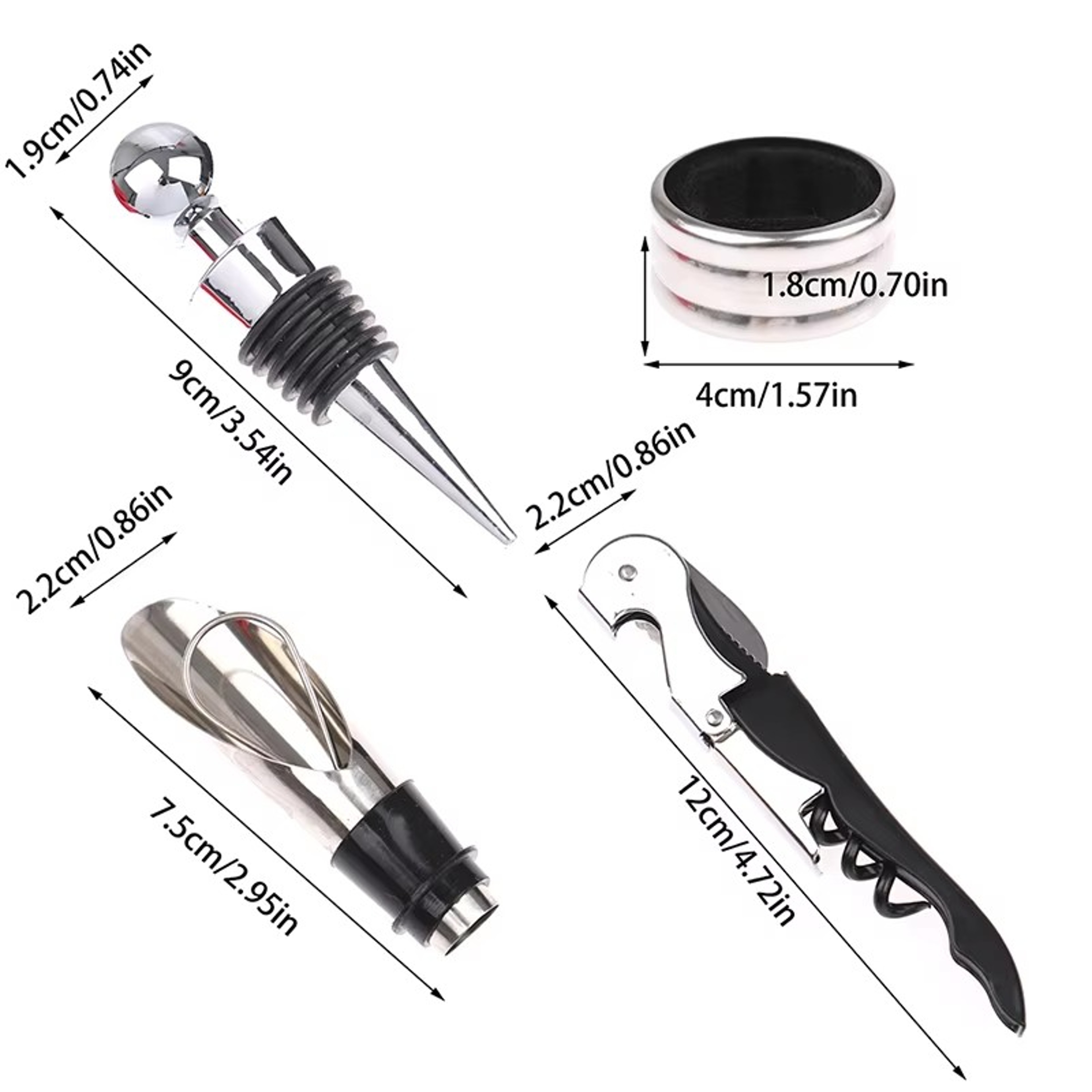 Elegant Wine Opener Gift Set Stainless Steel Bottle Opener Vacuum Stopper  Pourer Bar Tool 5