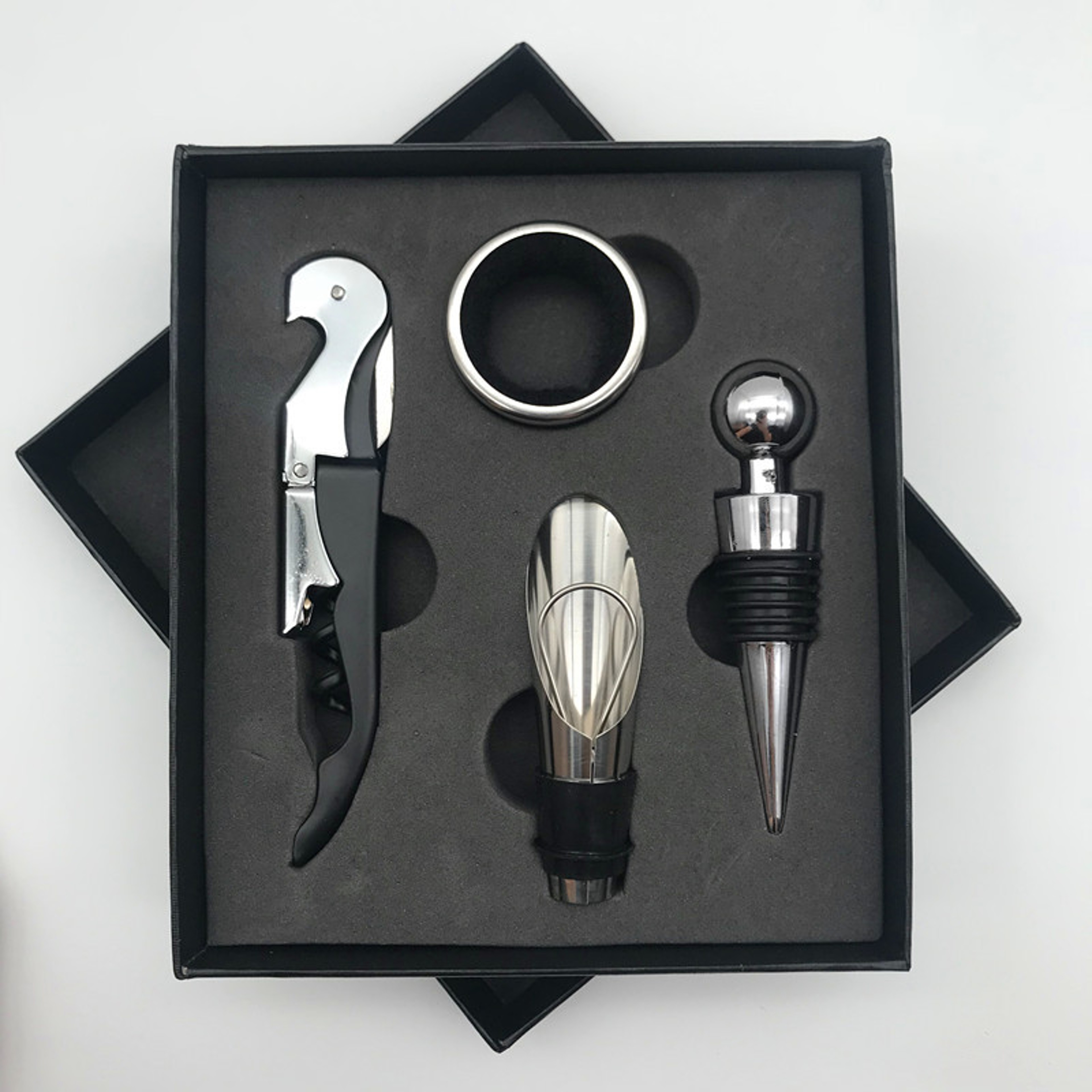 Elegant Wine Opener Gift Set Stainless Steel Bottle Opener Vacuum Stopper  Pourer Bar Tool 7