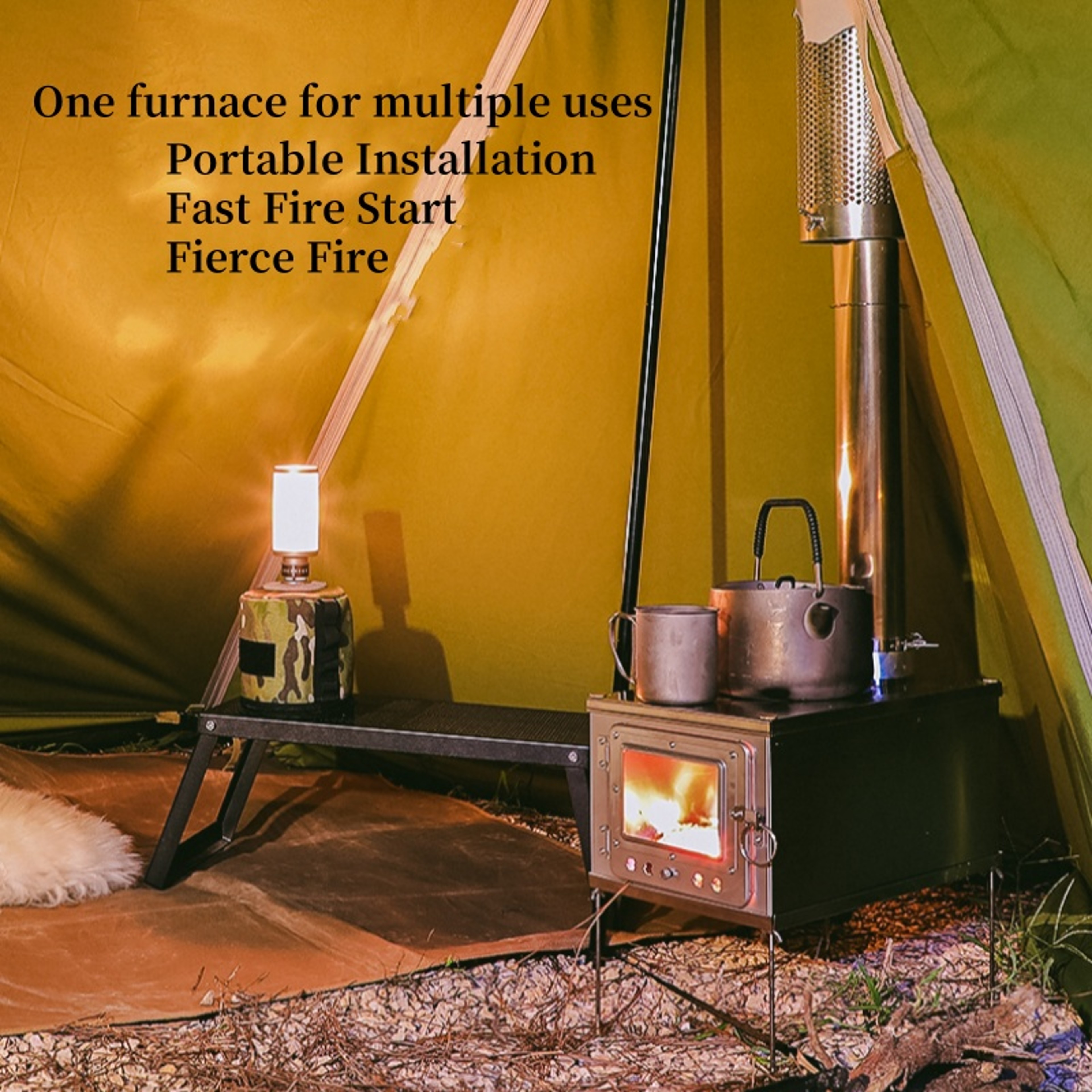 Foldable Titanium Alloy Tent Stove Lightweight  Durable For Outdoor Camping CharcoalWood Burning St 1