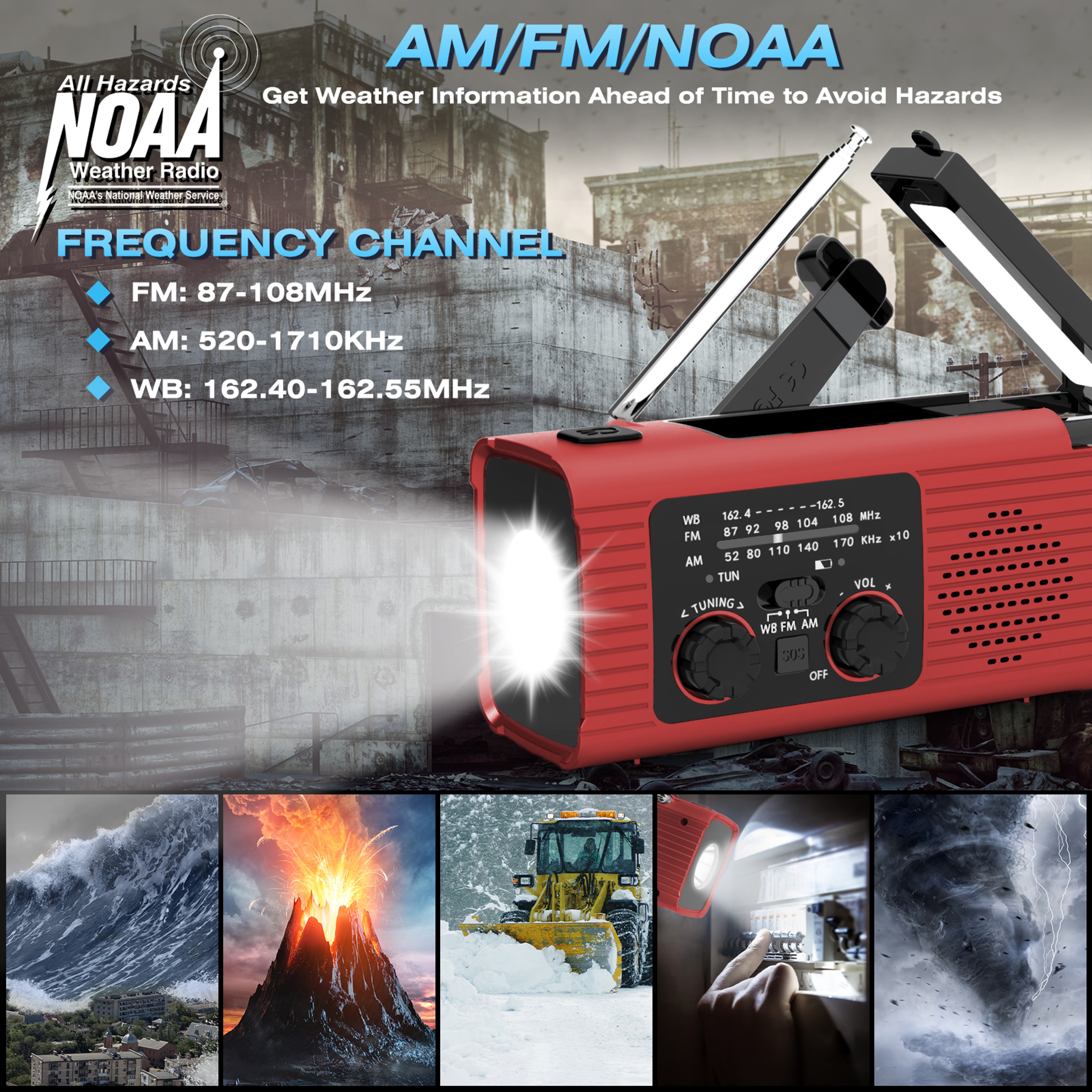 Solar Emergency Radio With Hand Crank  LED Light Waterproof Portable Survival Radio 4