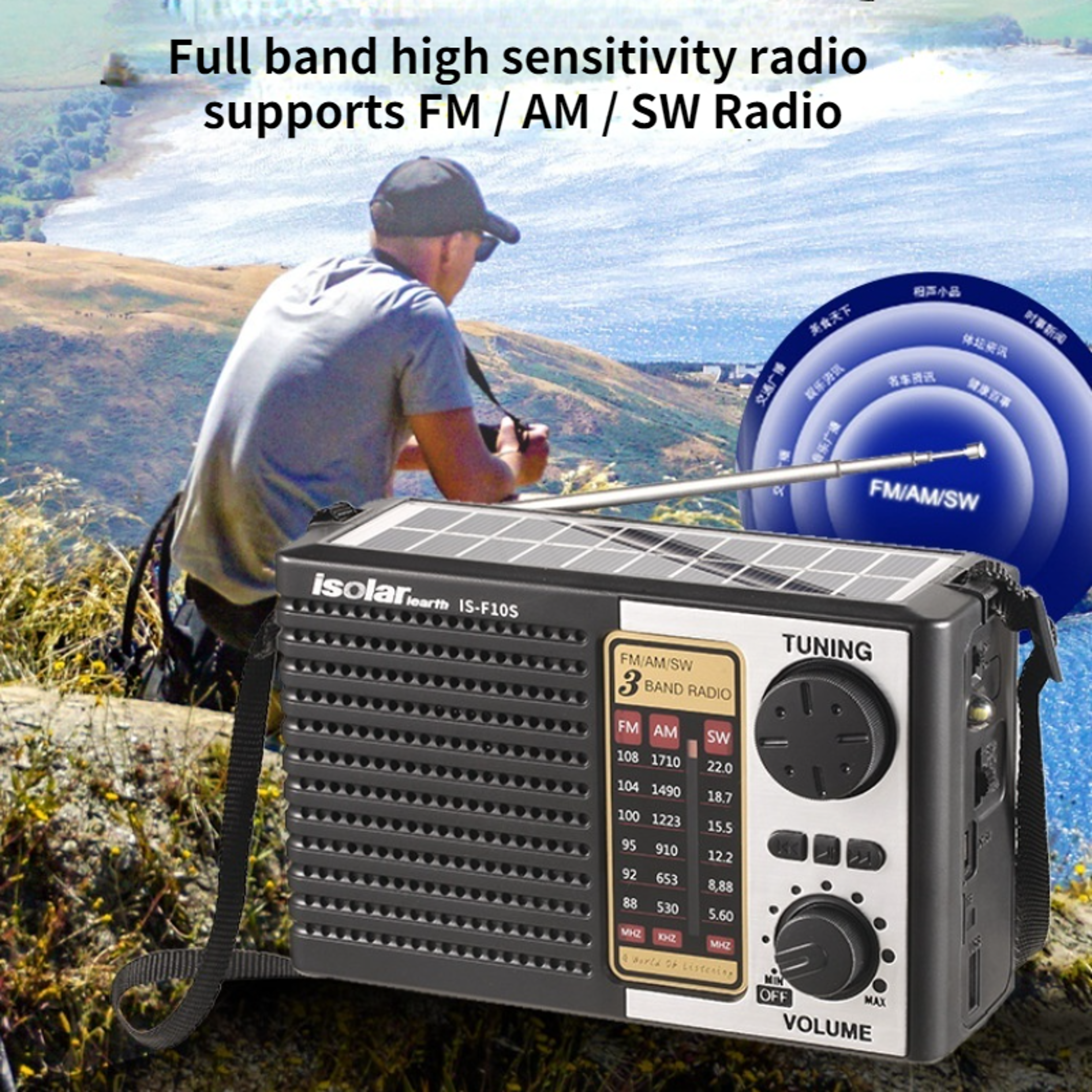 Solar Emergency Radio With Bluetooth Speaker  LED Flashlight Portable Survival Radio 1