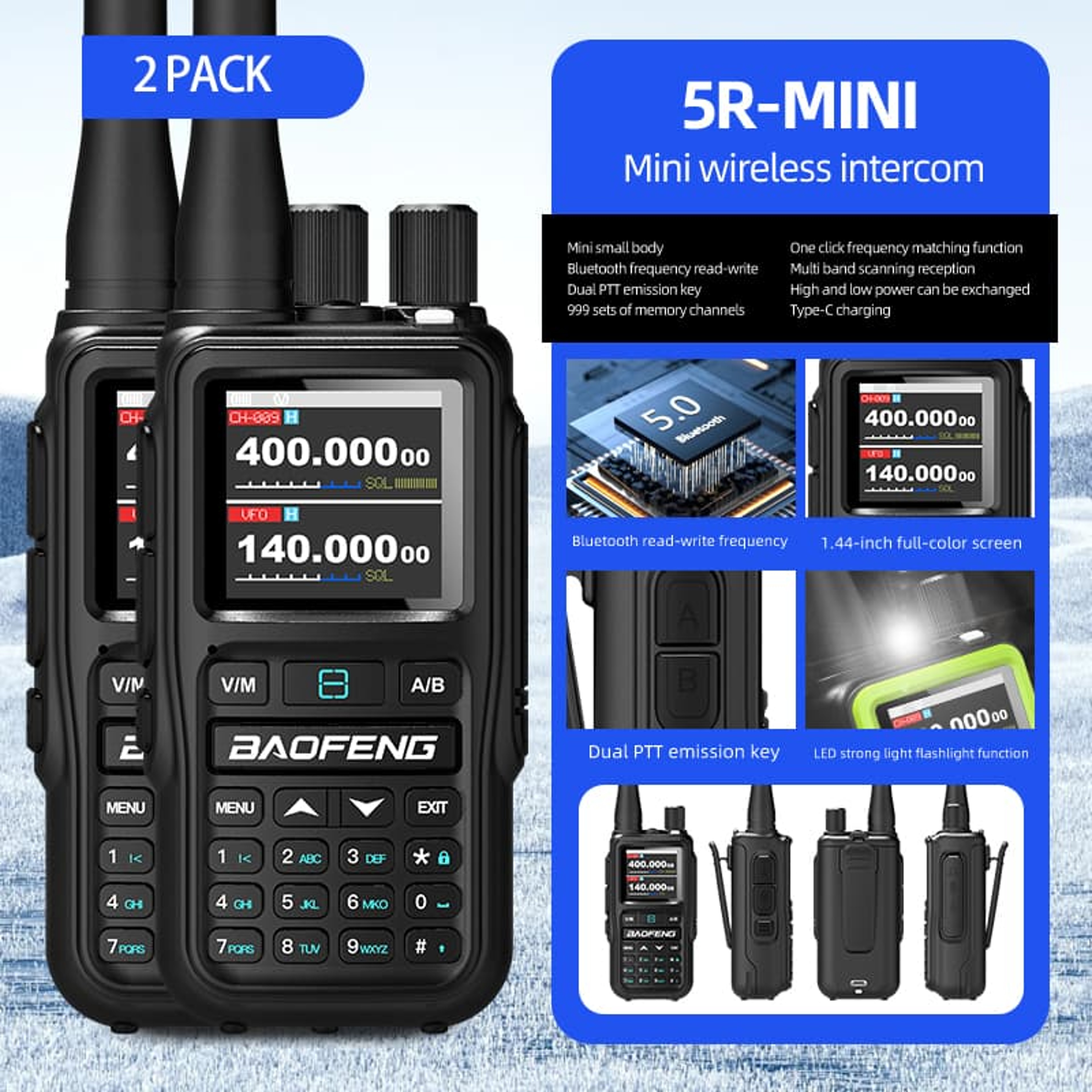 Long Range Walkie Talkie Set With Bluetooth App  NOAA Weather 2