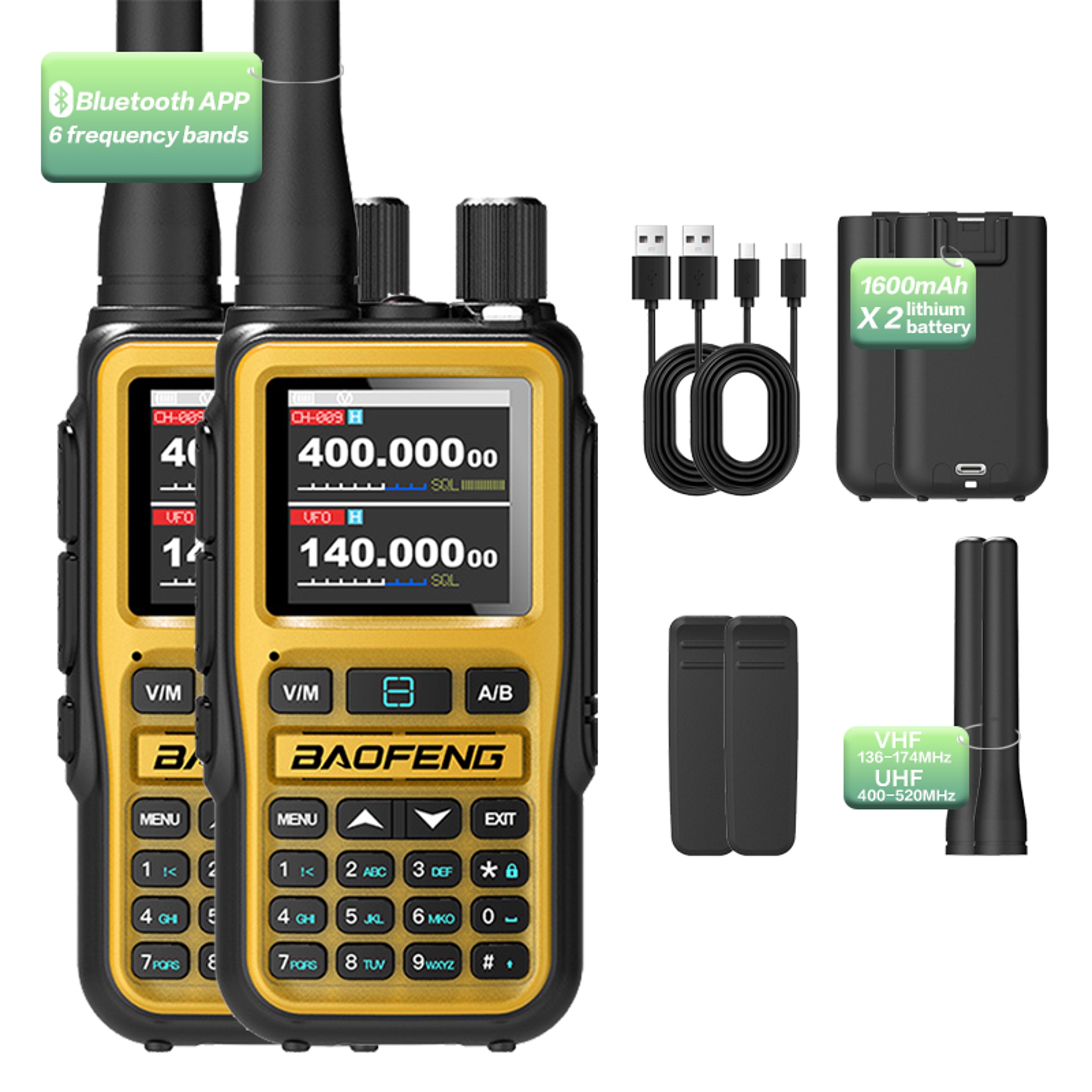 Long Range Walkie Talkie Set With Bluetooth App  NOAA Weather 7