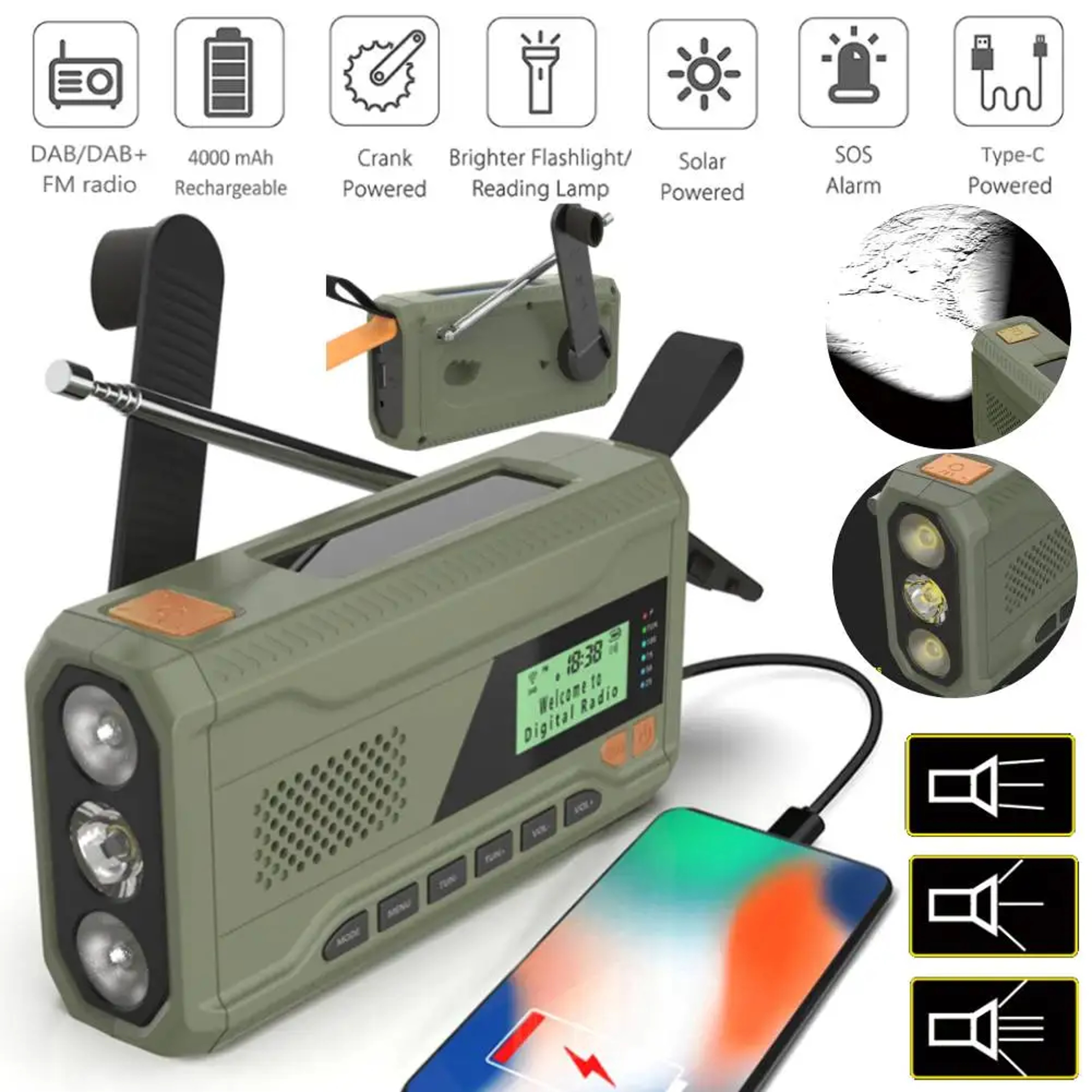 Emergency Solar Radio With Bluetooth Speaker Flashlight  Hand Crank Charger For Camping  Storm Safe 1