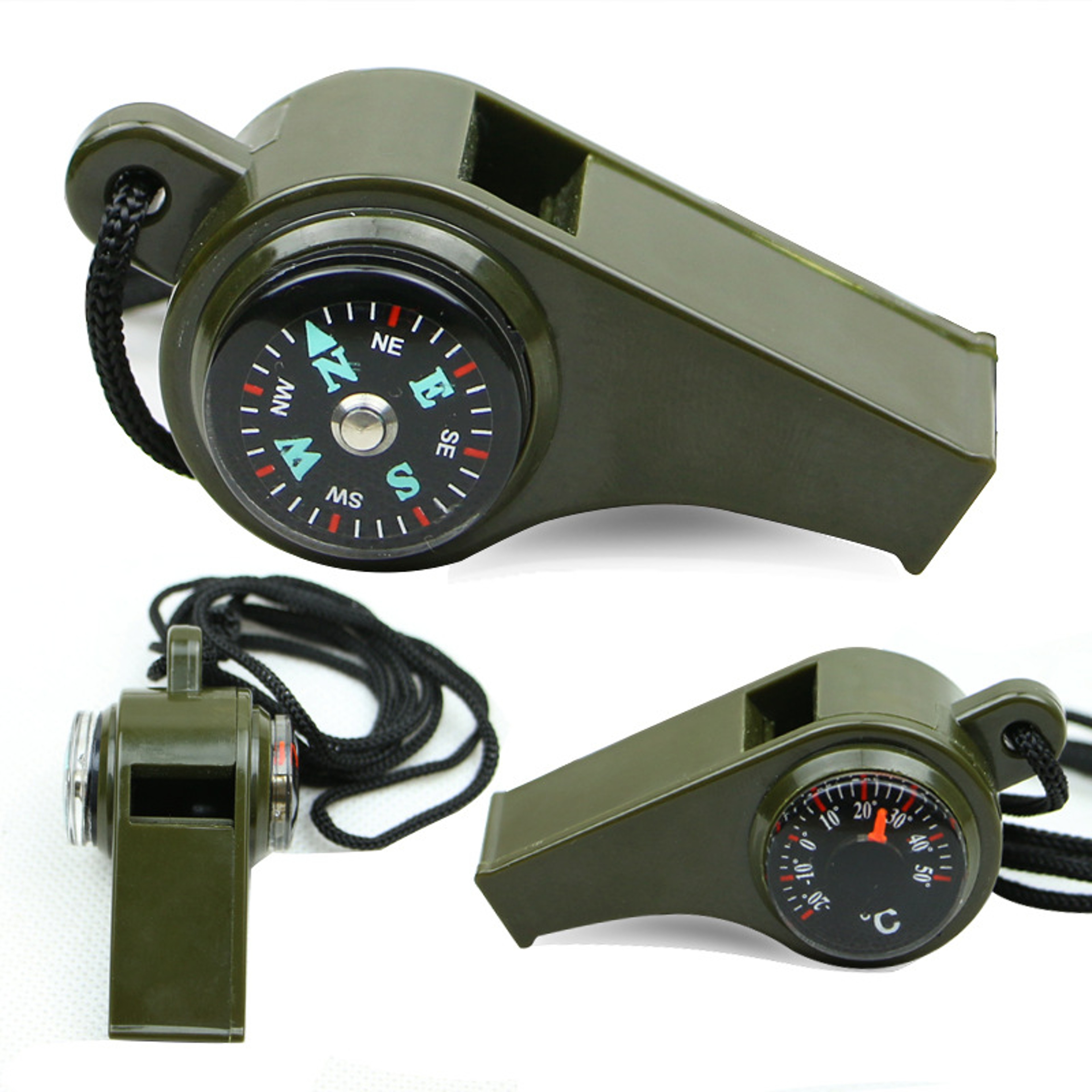 Emergency Survival Whistle With Compass  Thermometer For Camping Hiking Safety Gear 0