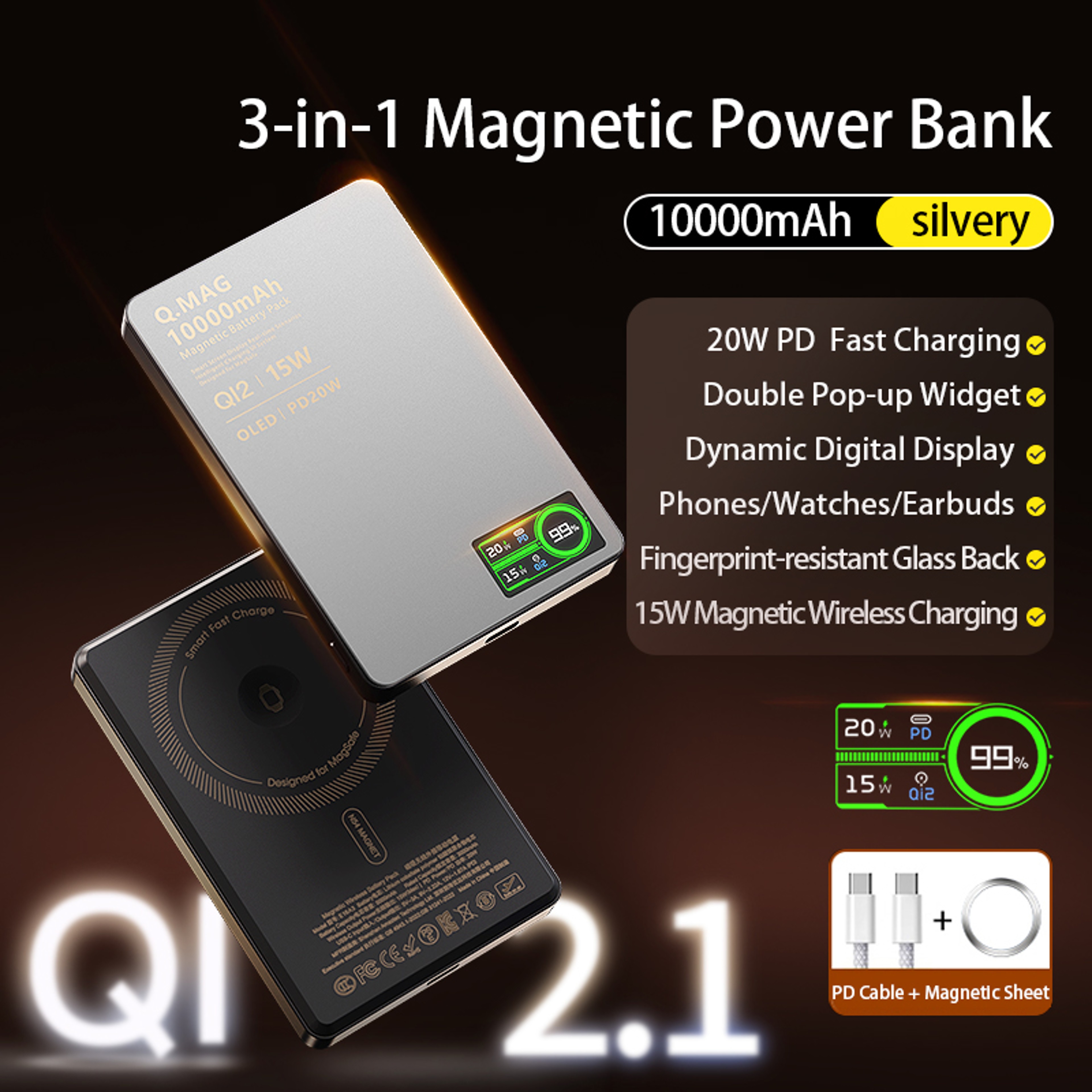 Premium Magnetic Wireless Power Bank Fast Charging USB C External Battery 7