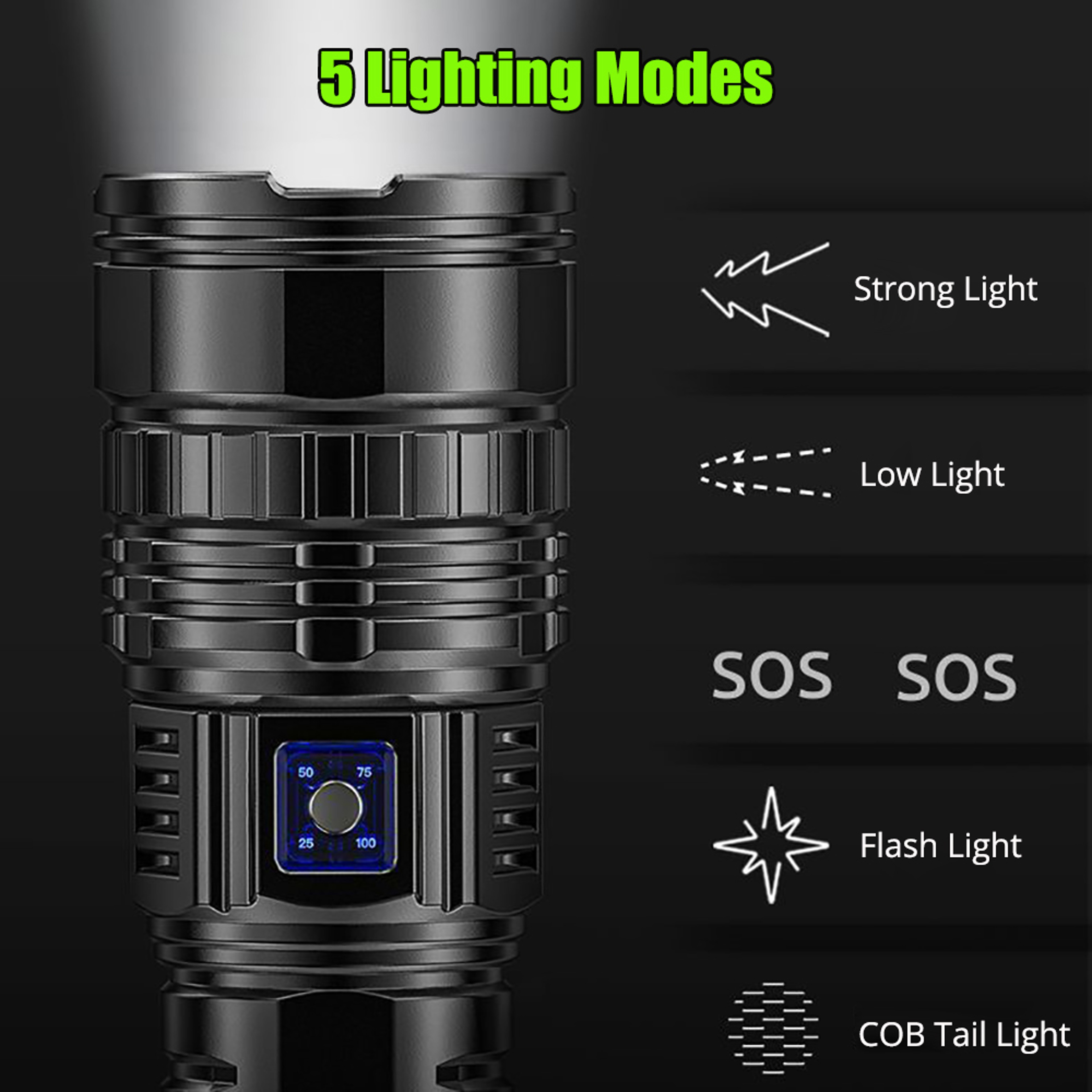 Ultimate Long Range Powerful LED Flashlight Emergency Flashlight with Built in Battery – view 4
