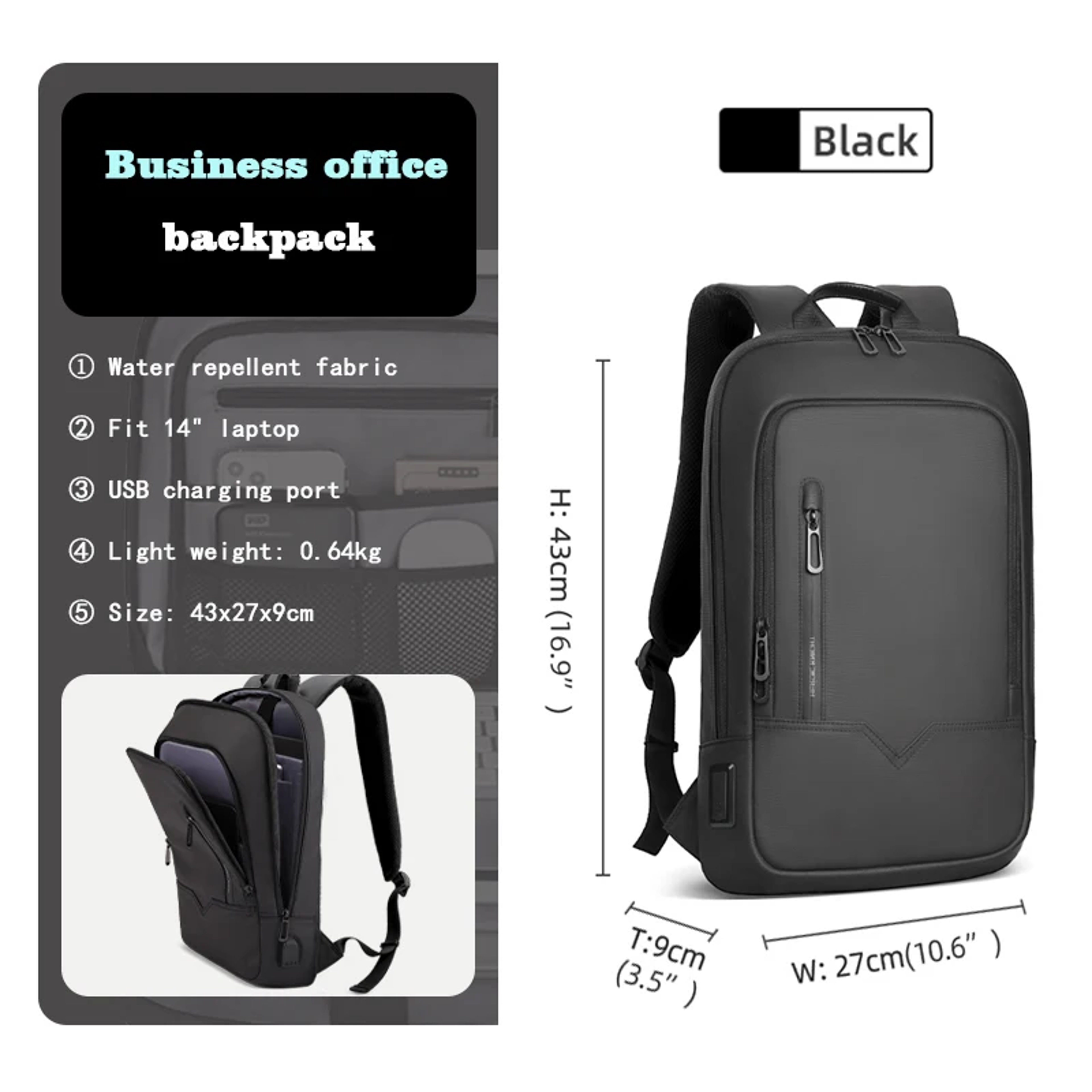 Slim Business Laptop Backpack For Men Waterproof USB Charging Travel  Work Bag 7