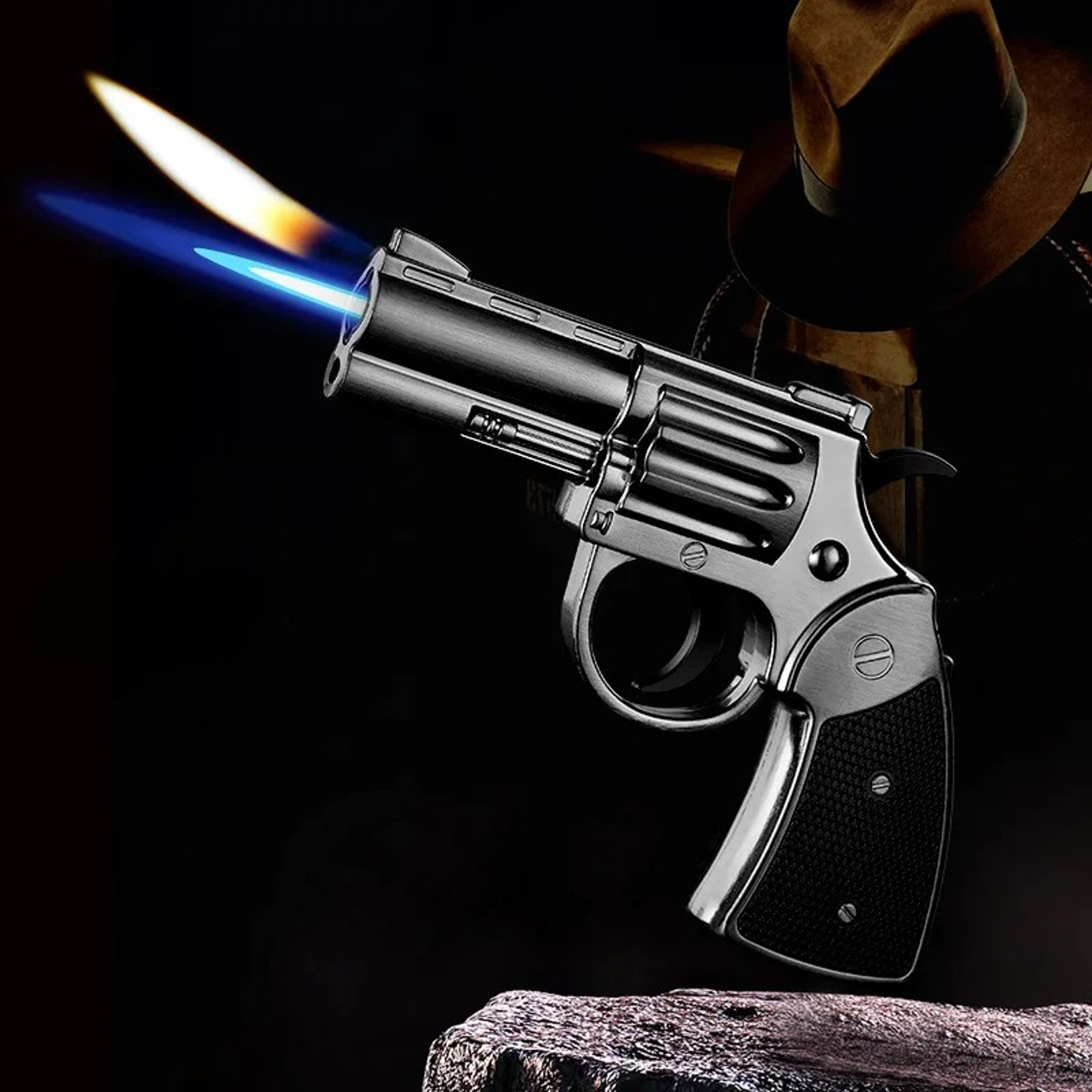 Windproof Torch Lighter Gun Style Metal Butane Cigar Lighter With Refillable Flame 0