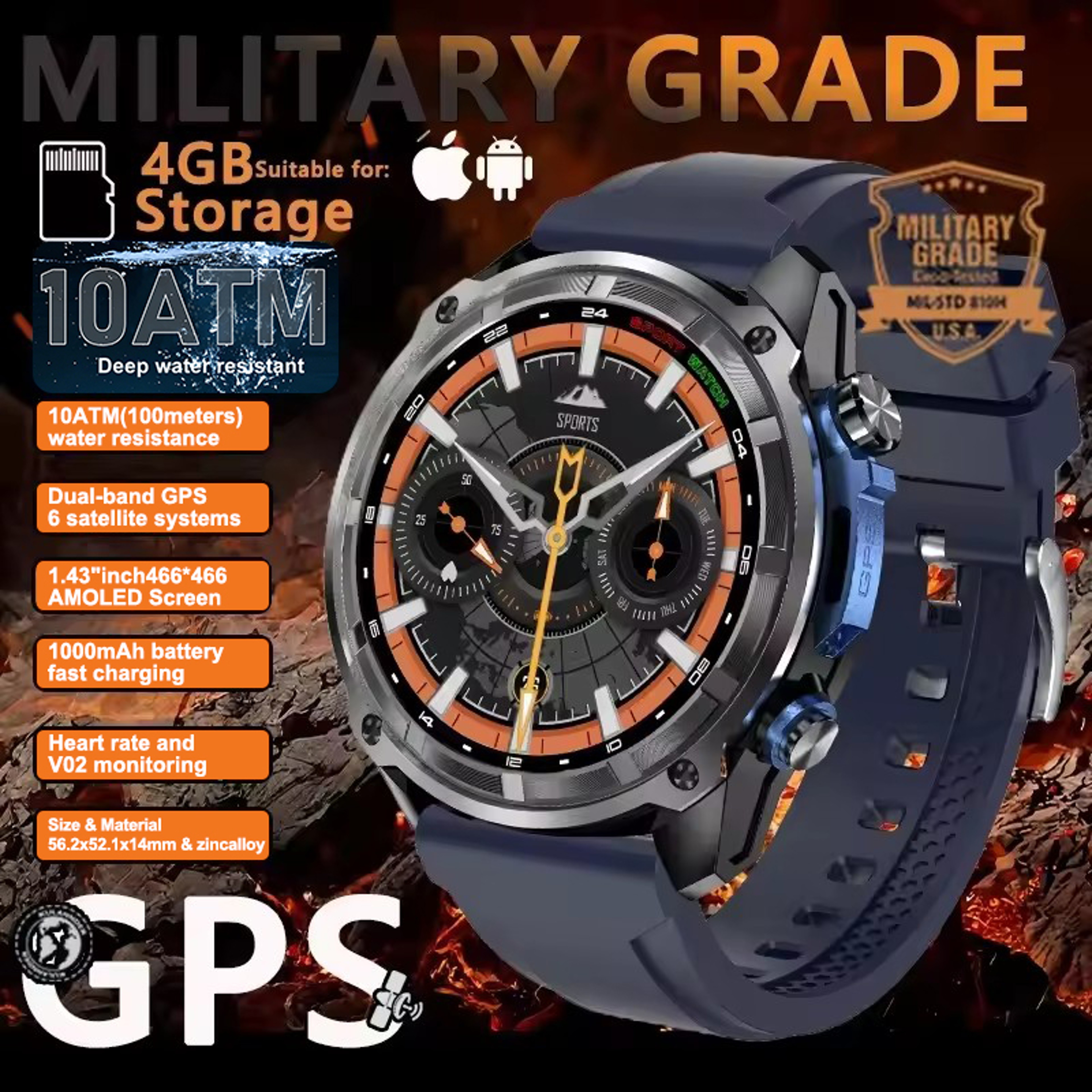 Pro GPS Smart Watch With Offline Maps Waterproof  Battery 7