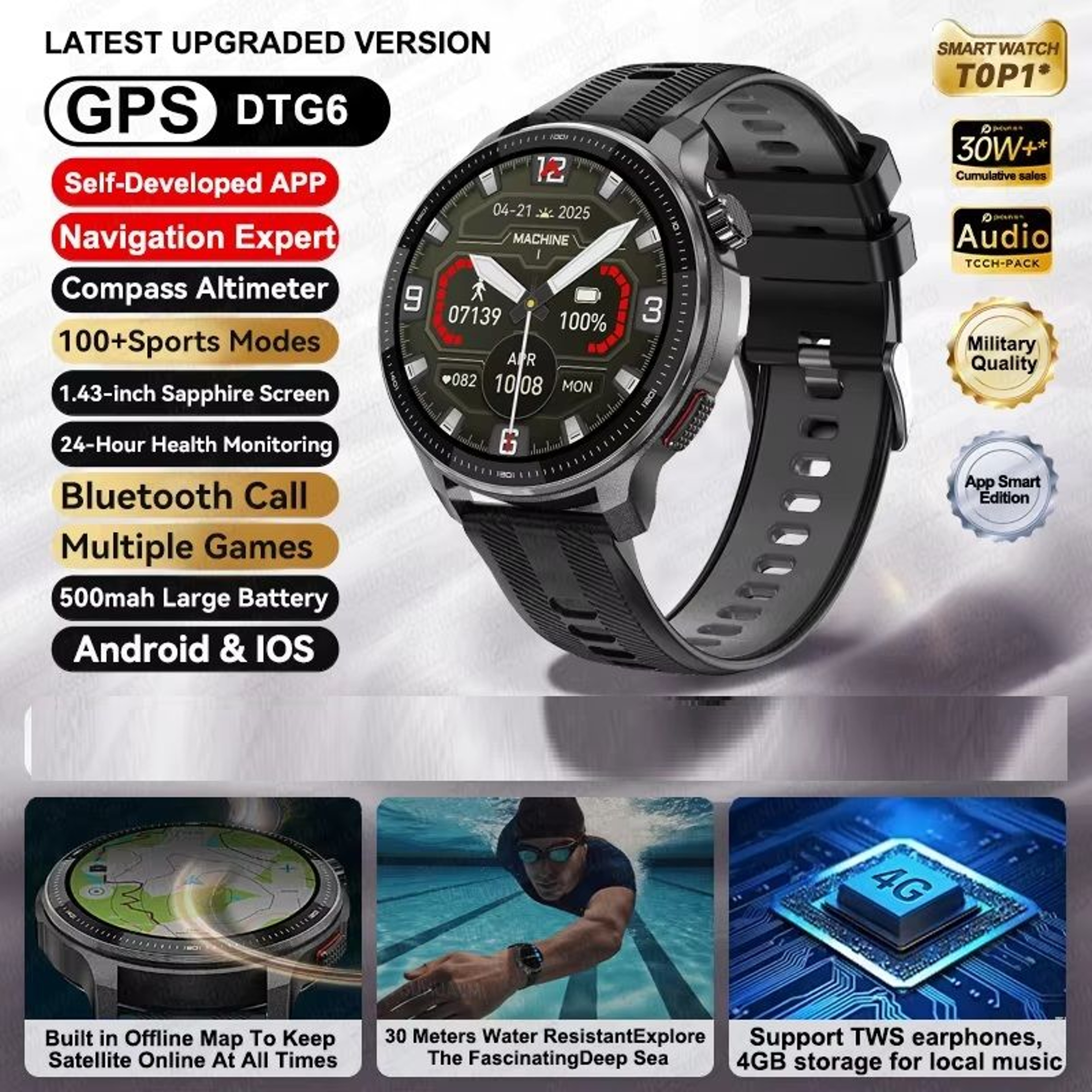 Smart Watch With Offline Maps GPS Music Player  10ATM Waterproof Fitness Tracker 8
