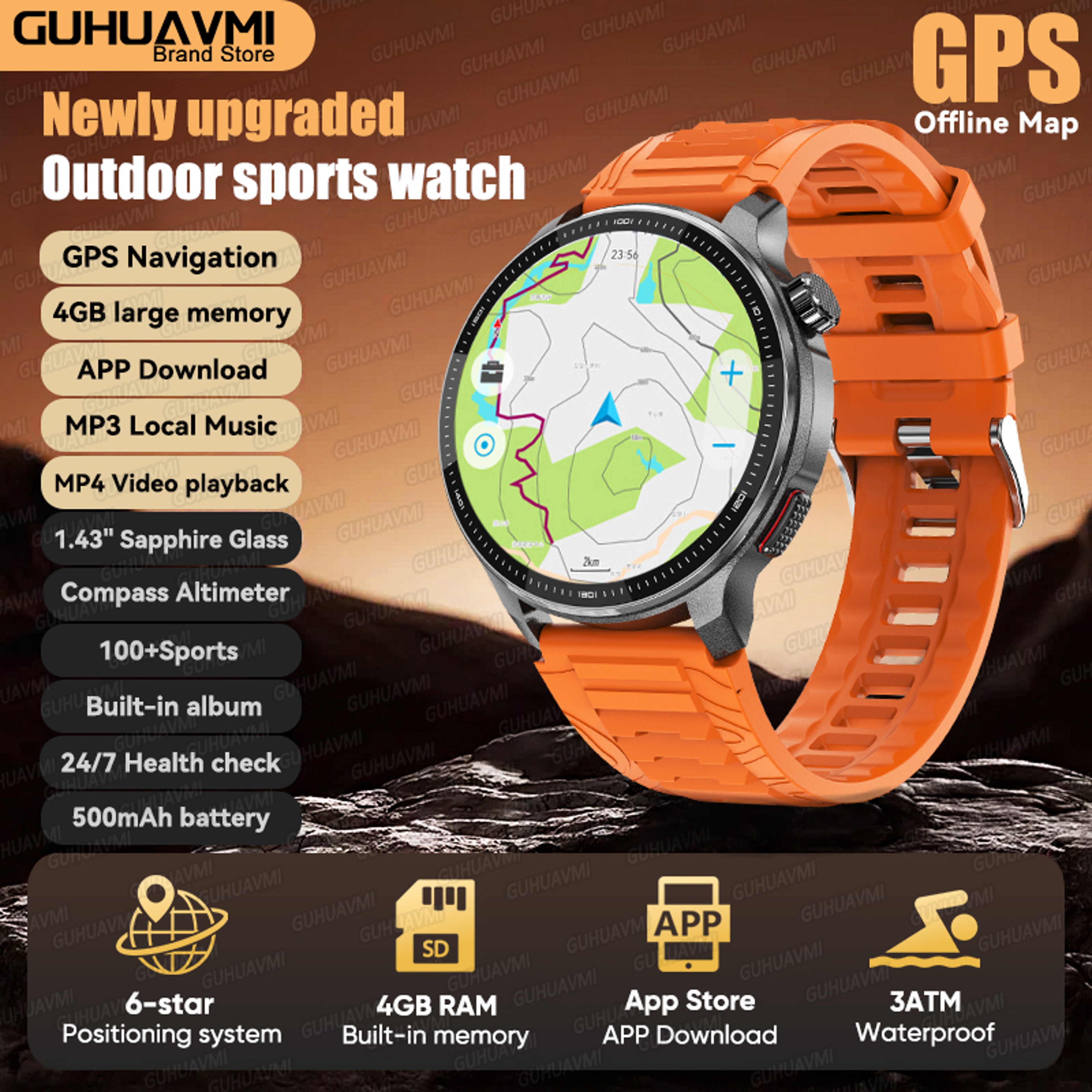 Premium Rugged GPS Smartwatch With Offline Maps Compass  Altimeter For Outdoor Adventure 8