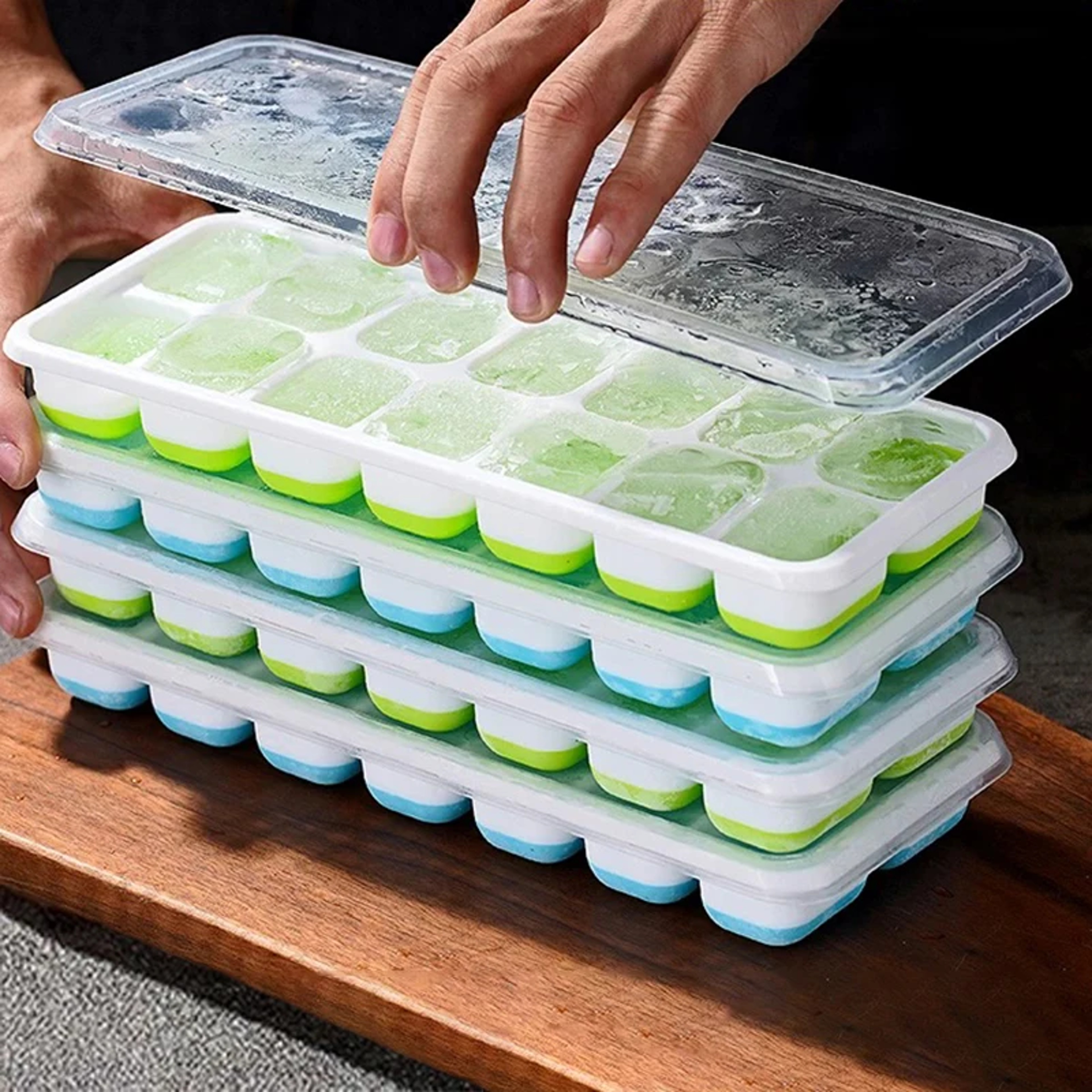 Silicone Ice Cube Tray With Lid Easy Release Cocktail Ice Mold Square Cubes 0