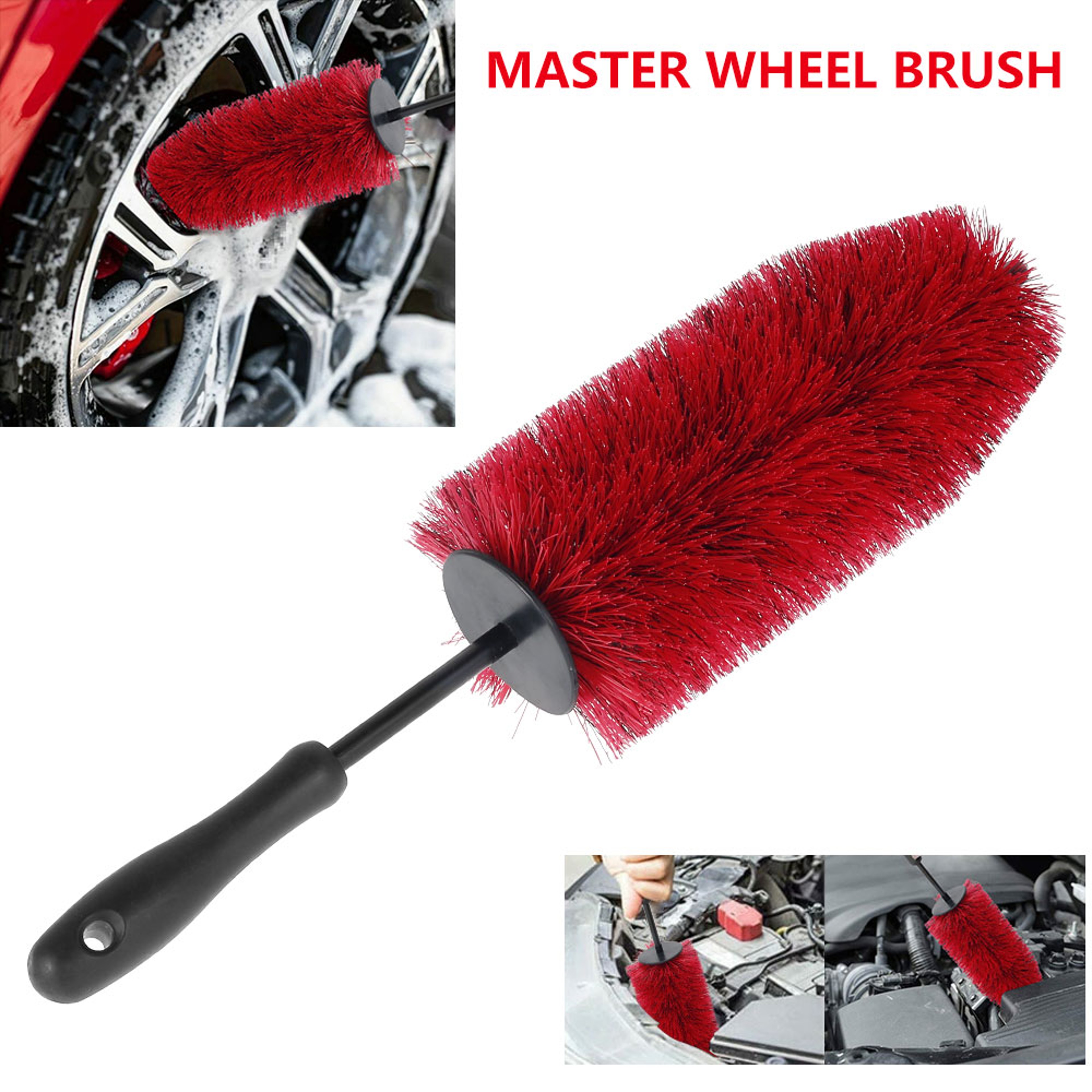 Soft Bristle Wheel Cleaning Brush Non Scratch Car Rim and Tire Detailer Tool – view 1