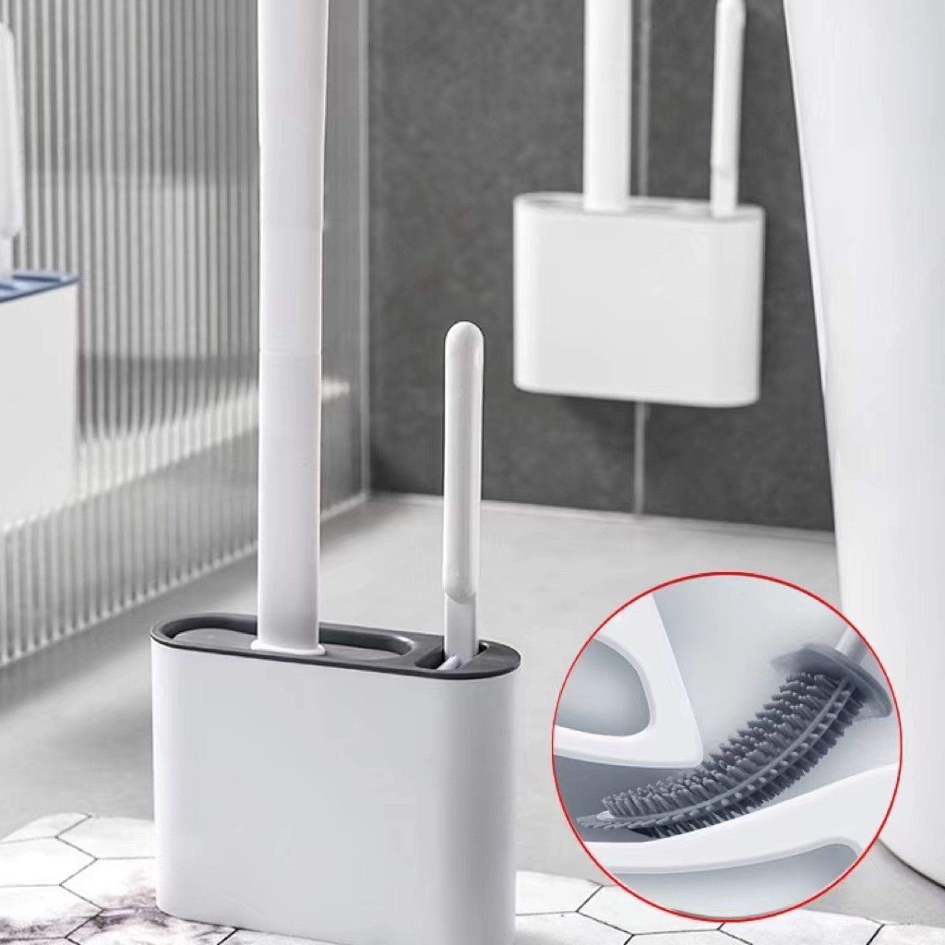 Silicone Toilet Brush Set Wall Mounted No Dead Corner Cleaning Tool 1